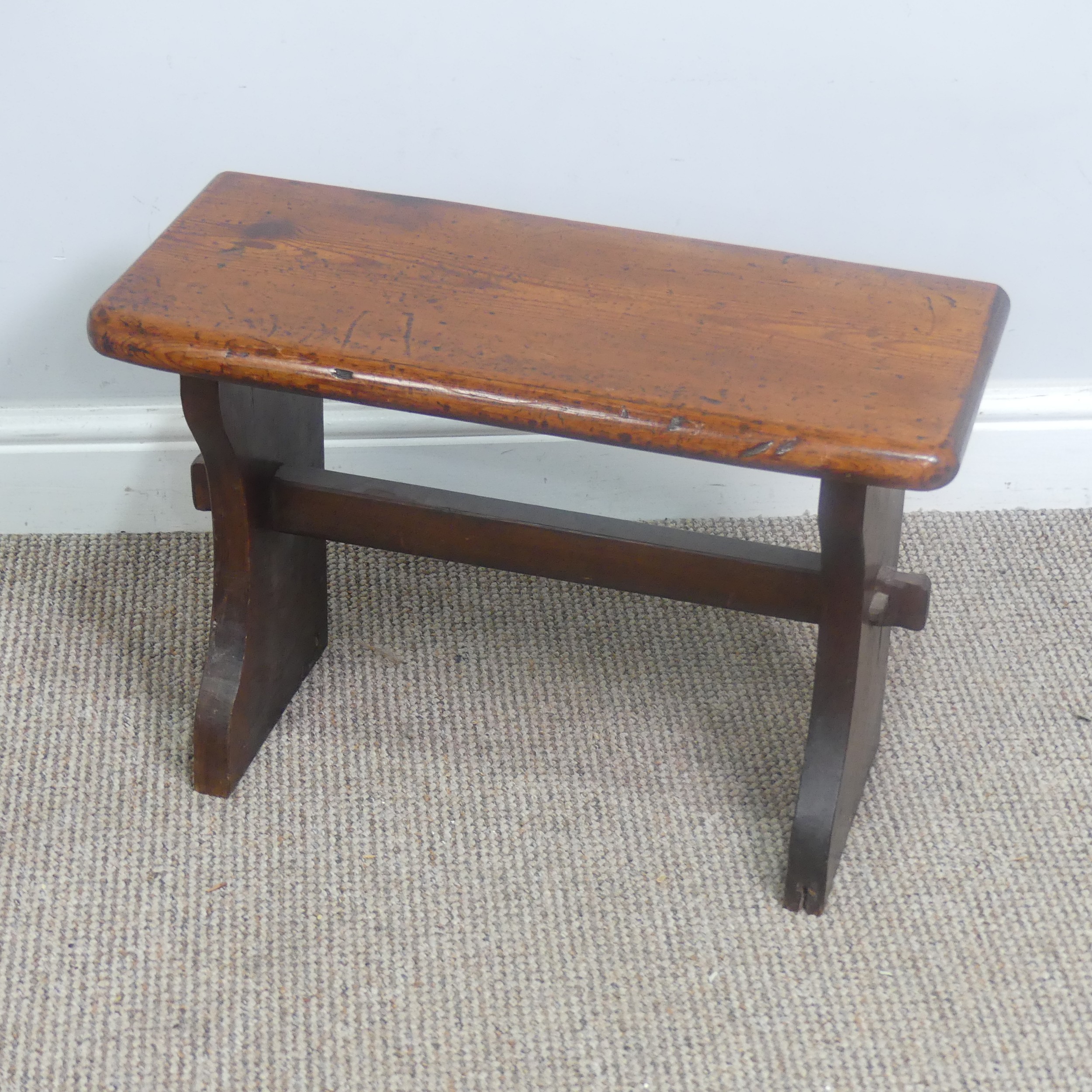 An 18th century style oak Joint Stool, W 45.5 cm x H 45.5 cm x D 30 cm, together with another - Image 4 of 5
