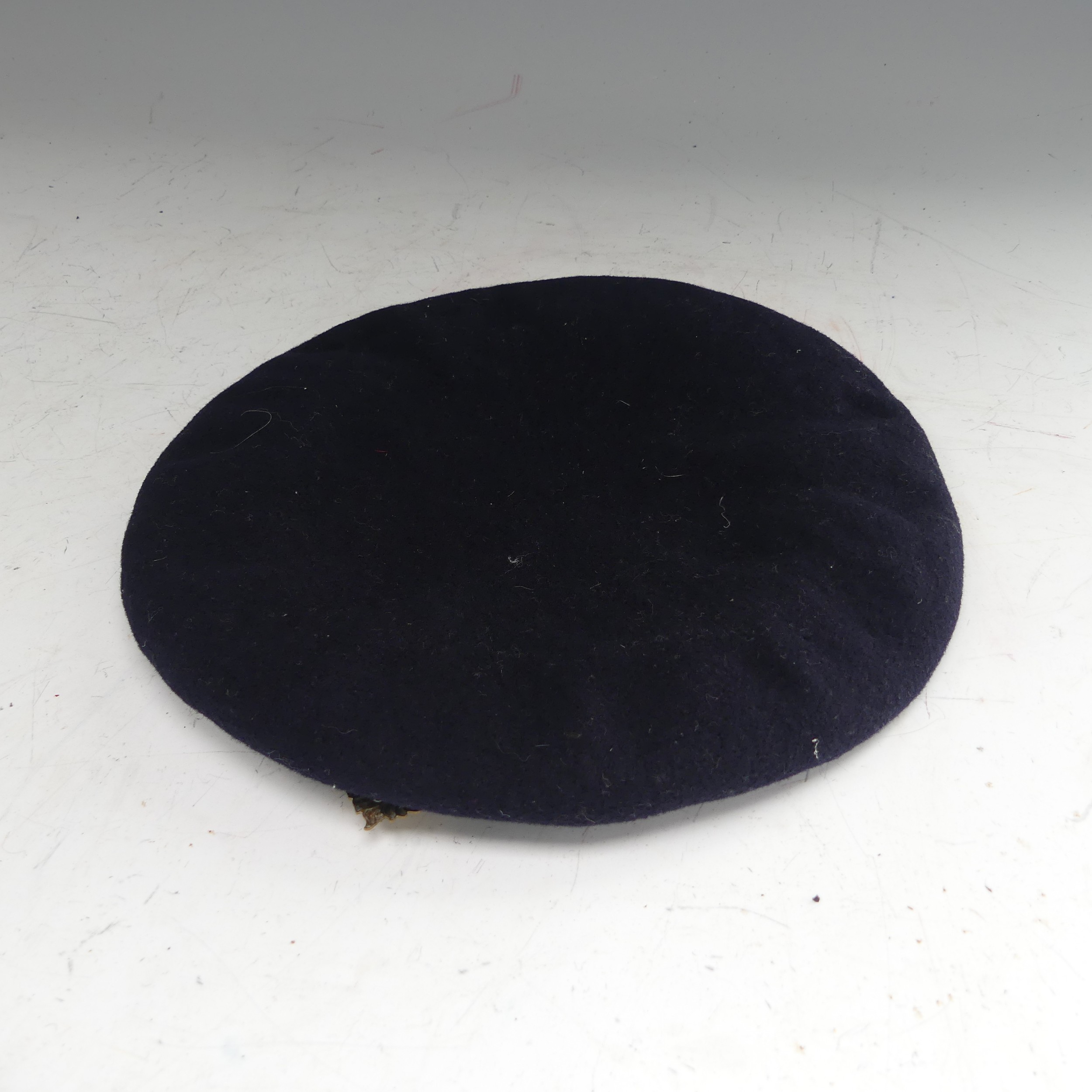 An early post WW2 British army Beret, navy cloth with black leather trim, black cloth lining with “ - Image 2 of 6