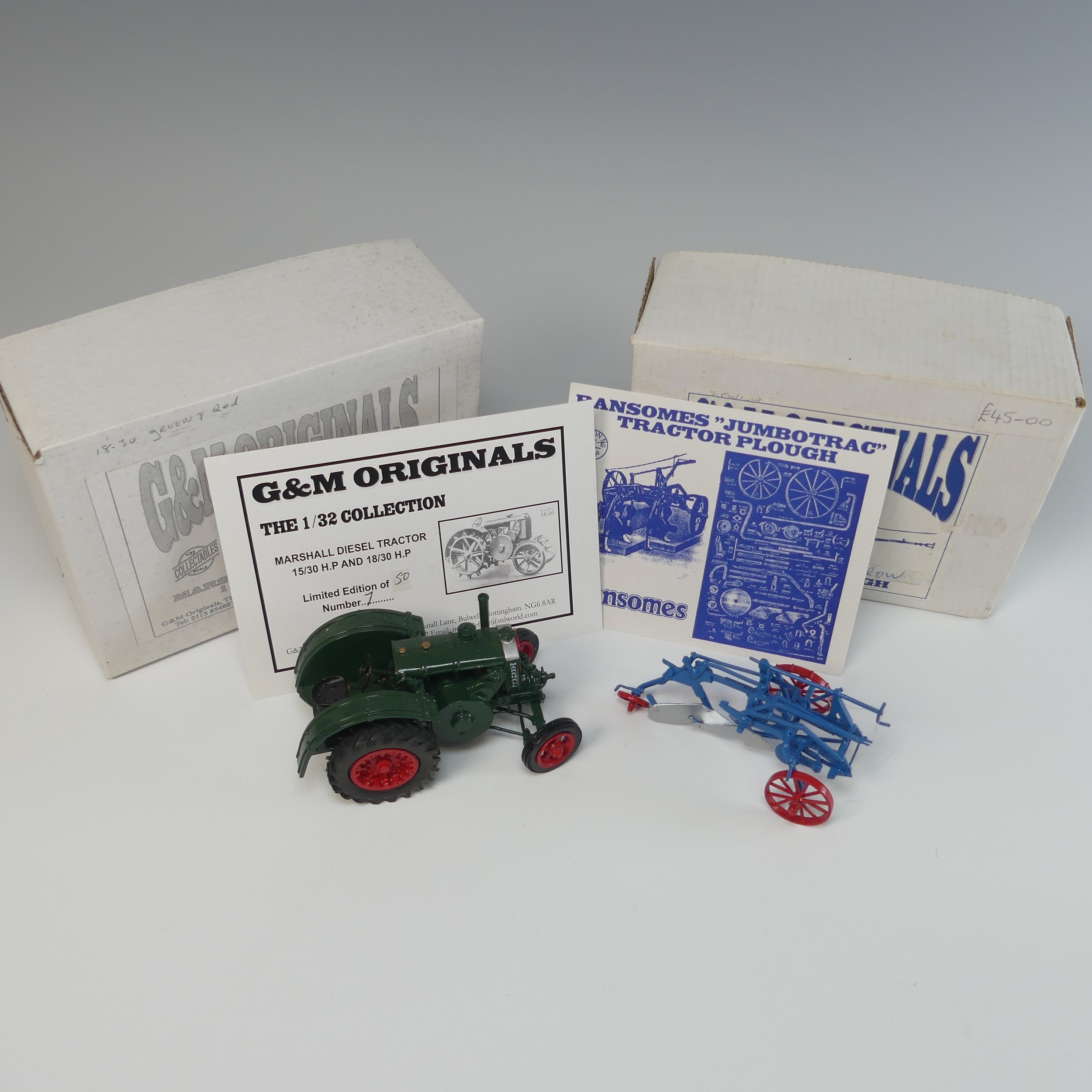 A G&M Tractor Limited edition Marshall Diesel Tractor 1:32 in green with red wheels and black - Image 2 of 2