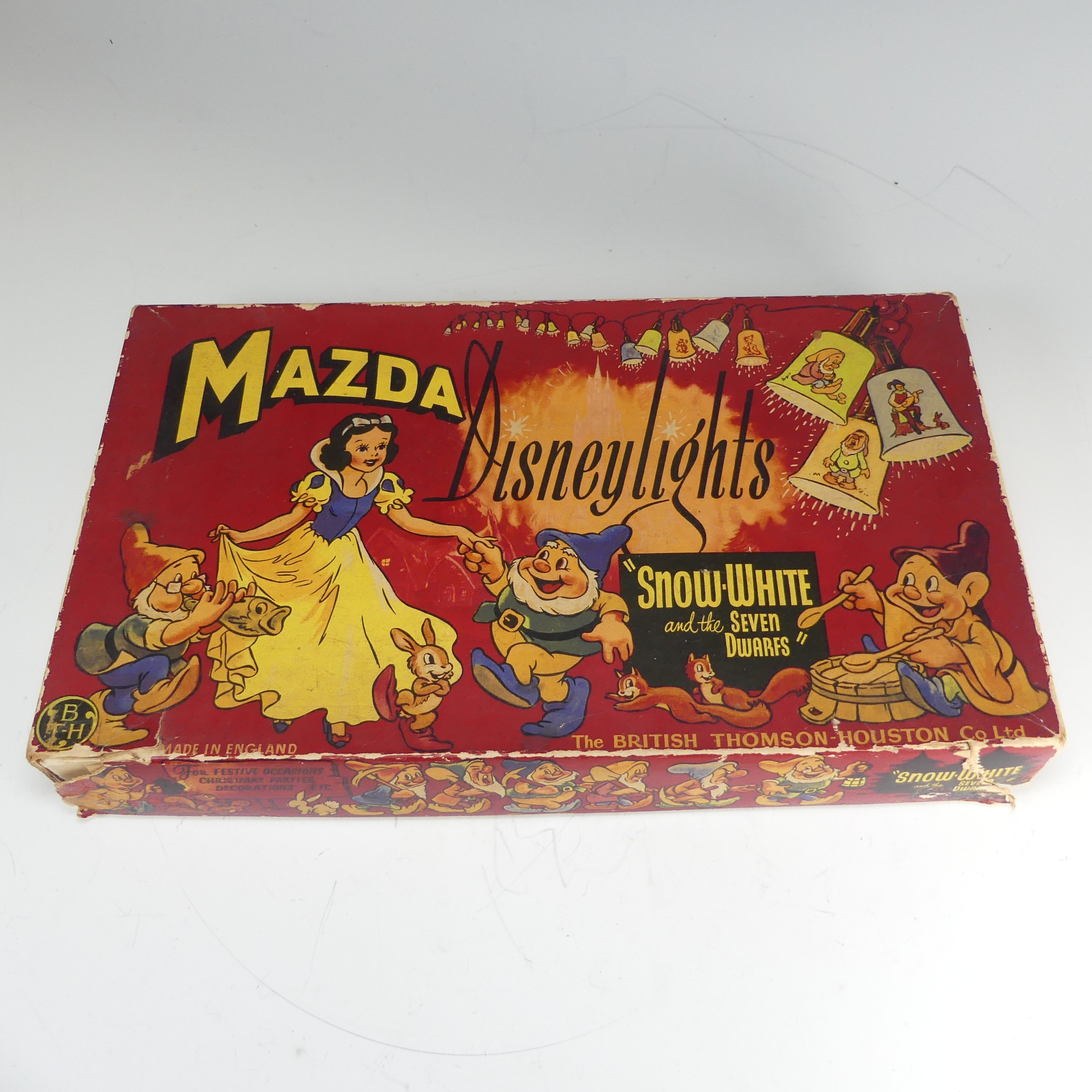 A boxed set of vintage c.1950's Mazda Disney lights, "Snow White and the Seven Dwarfs", in
