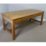 An early 20th century pitch pine Farmhouse Kitchen refectory Table, six planked top raised on square