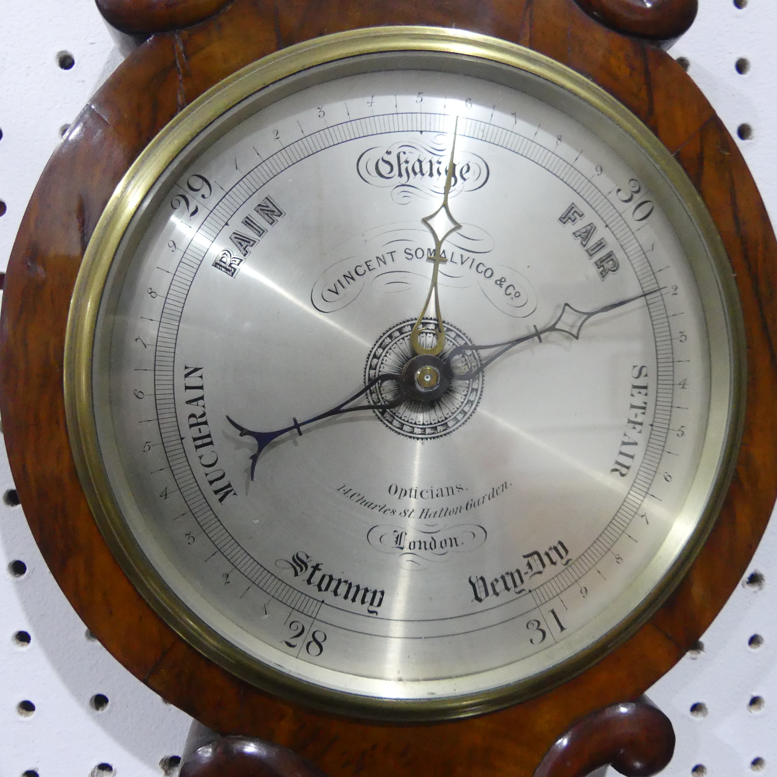 A 19th Century walnut cased banjo mercury Barometer Thermometer, silvered dial stamped 'Vincent Som - Image 2 of 5