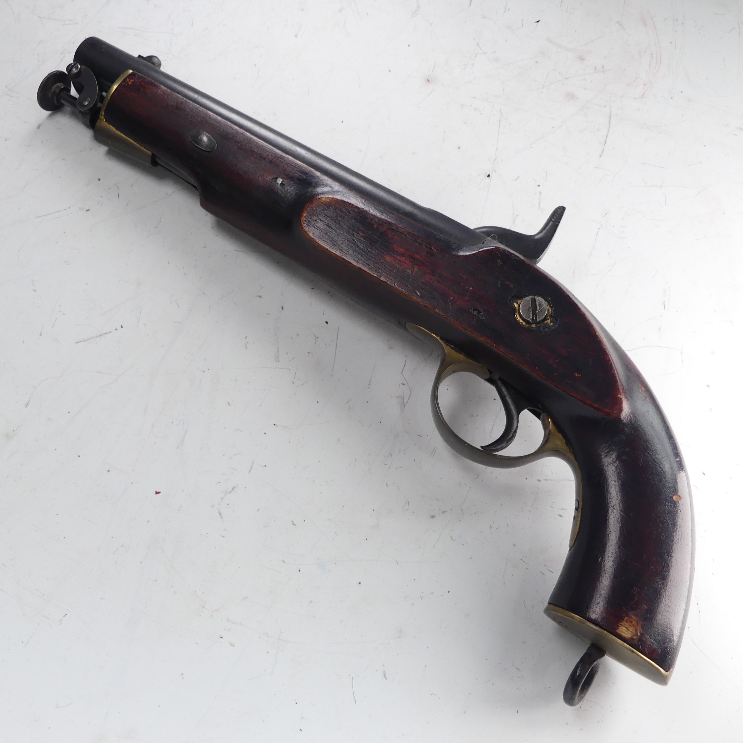 A 19th century 'Enfield' percussion cap service Pistol, with walnut stock, 8 inch steel barrel, - Image 2 of 7