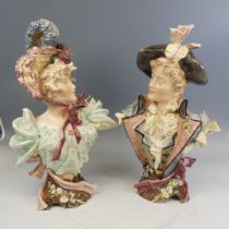A pair of large late 19th / early 20th century German continental porcelain Busts, modelled as a boy