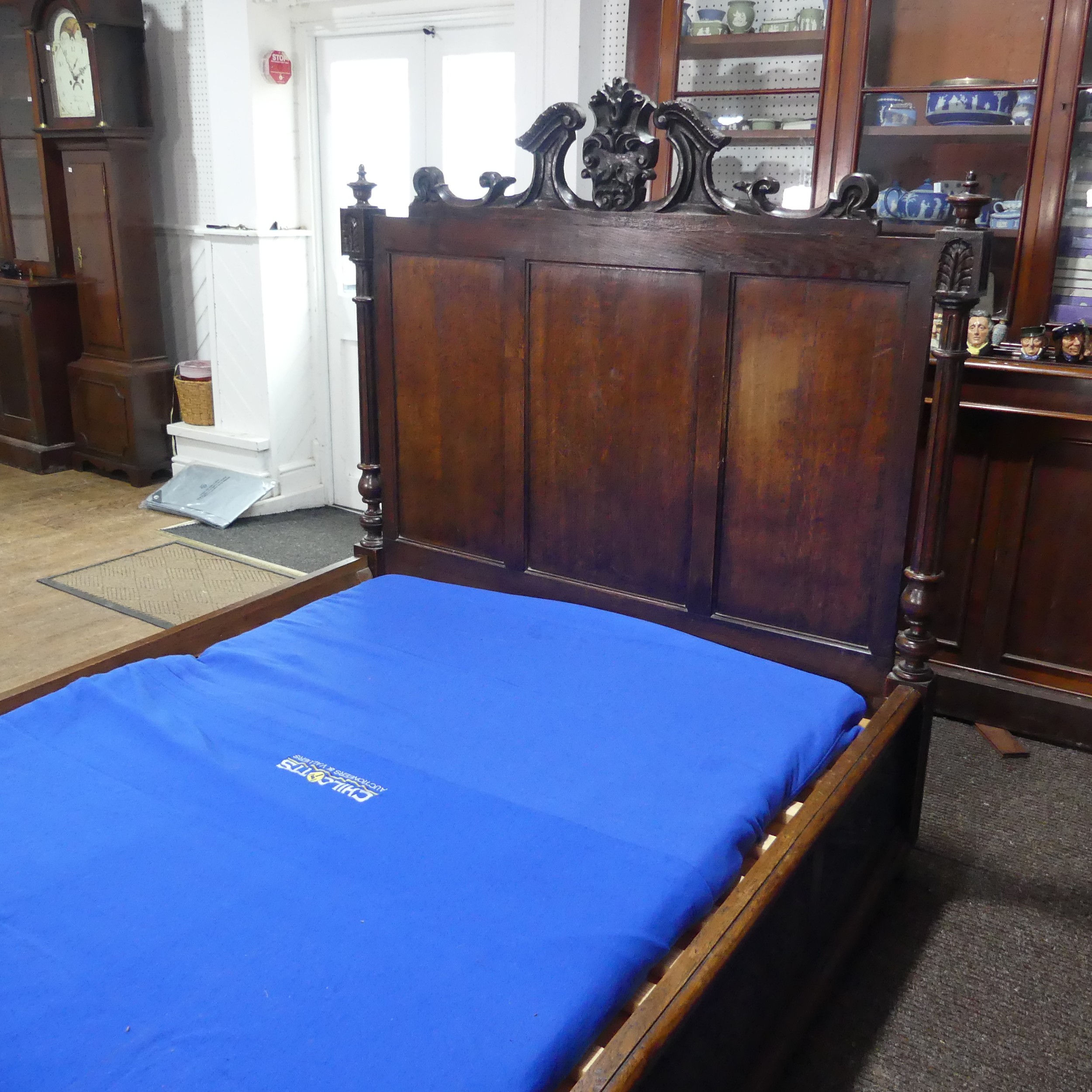 An antique carved oak framed double Bed, formed of 17th century and later oak carved panels, with - Image 12 of 12