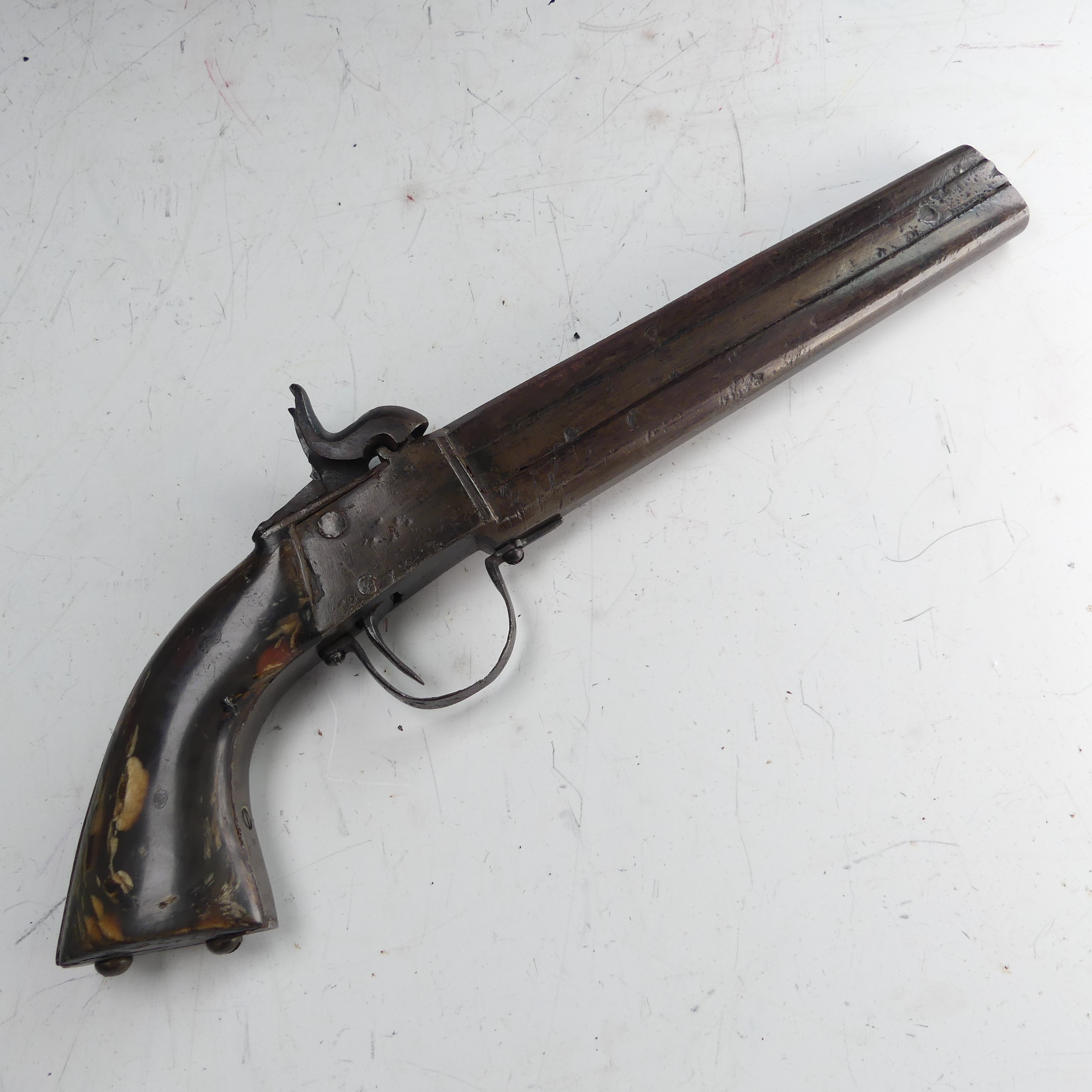 A 19th century double barrelled over and under percussion Pistol, with 6 1/2 inch barrels with - Image 2 of 10