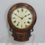 A 19th century drop-dial wall Clock, white painted dial with Roman numerals, with pendulum, W 43