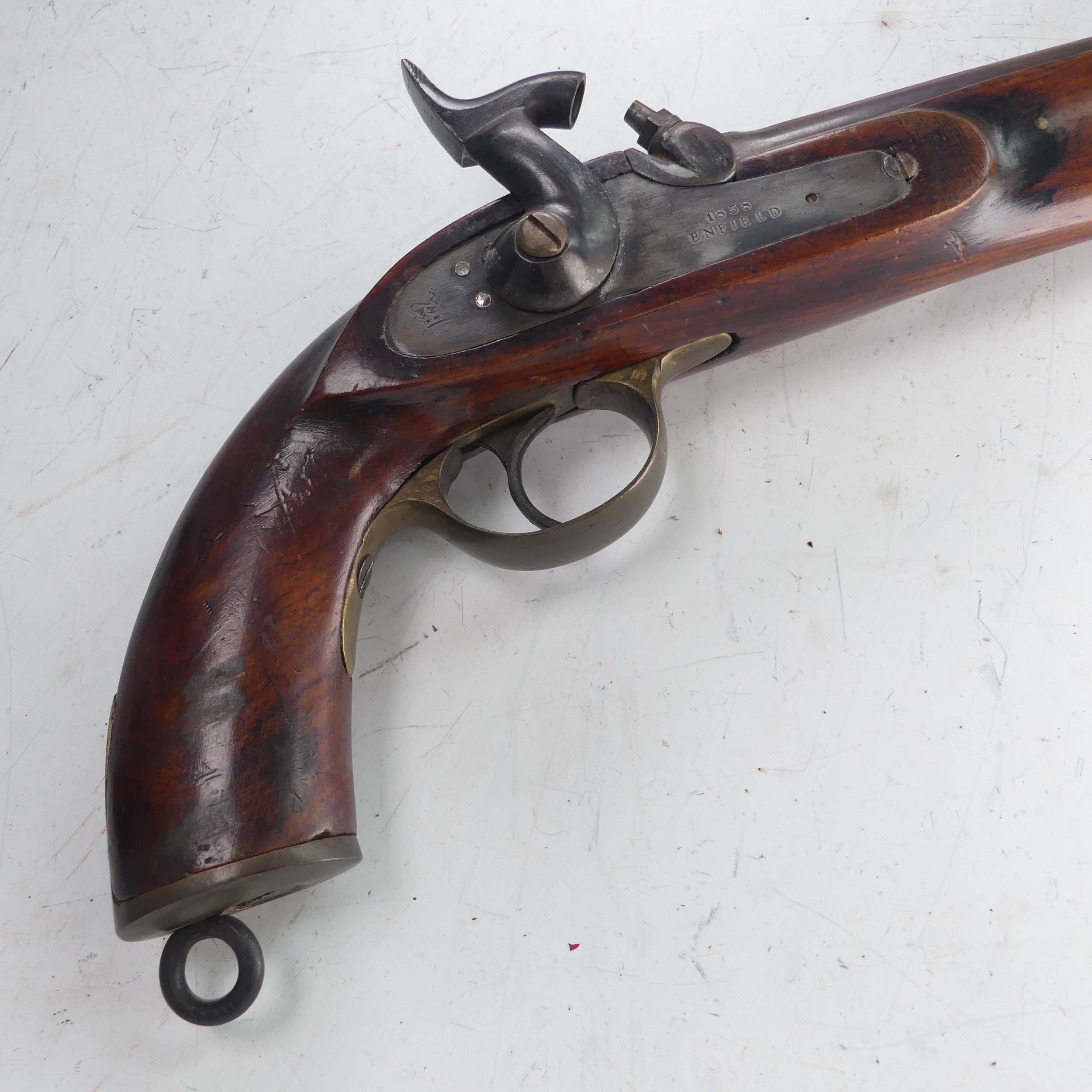 A 19th century 'Enfield' percussion cap service Pistol, with walnut stock, 8 inch steel barrel, - Image 2 of 5