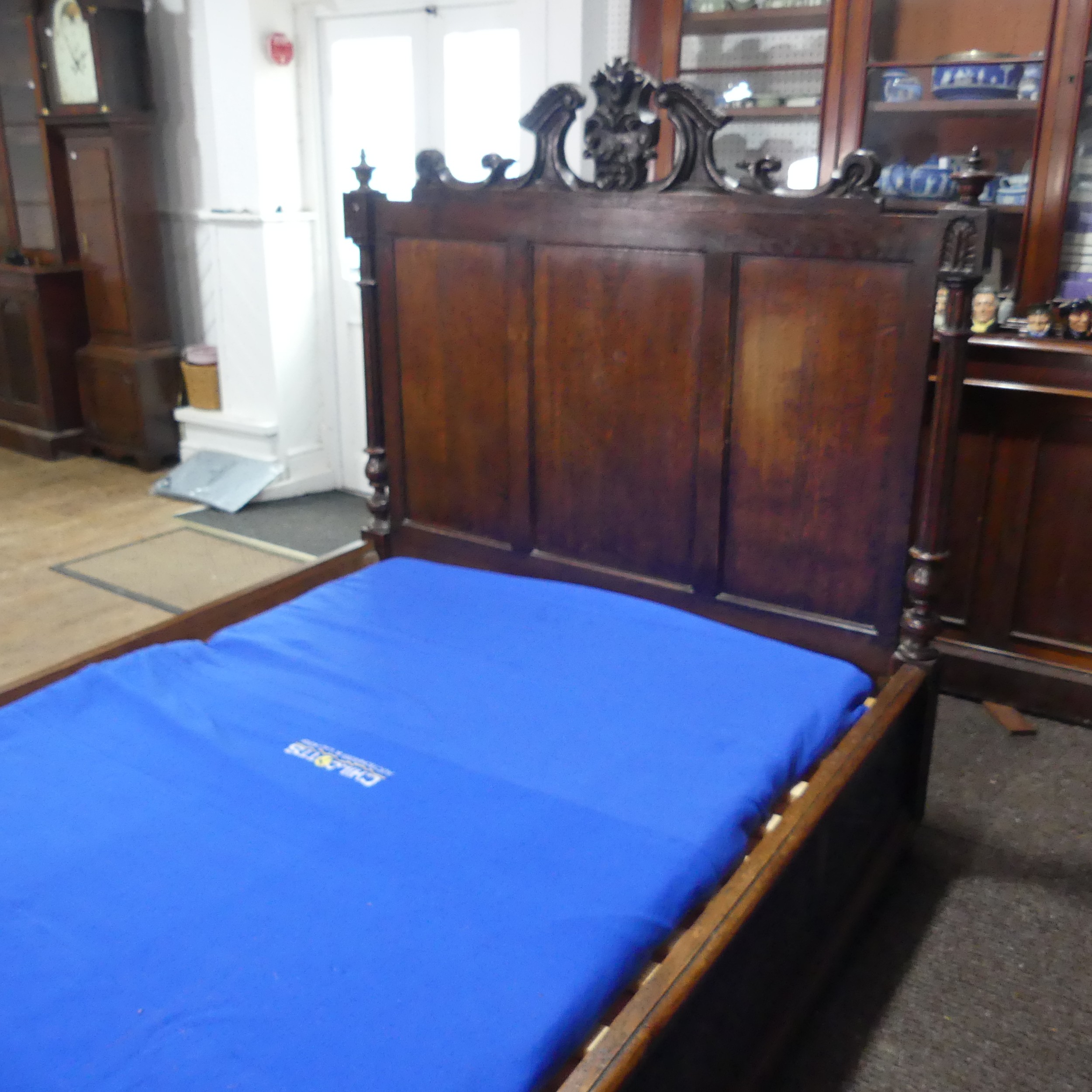 An antique carved oak framed double Bed, formed of 17th century and later oak carved panels, with - Image 10 of 12