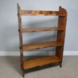 An Arts and Crafts oak open Bookcase, of pegged construction, with small marquetry patchwork, W 67.5