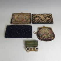 A pair of early 20th century Opera Glasses, together with four lady's vintage evening bags (a lot)