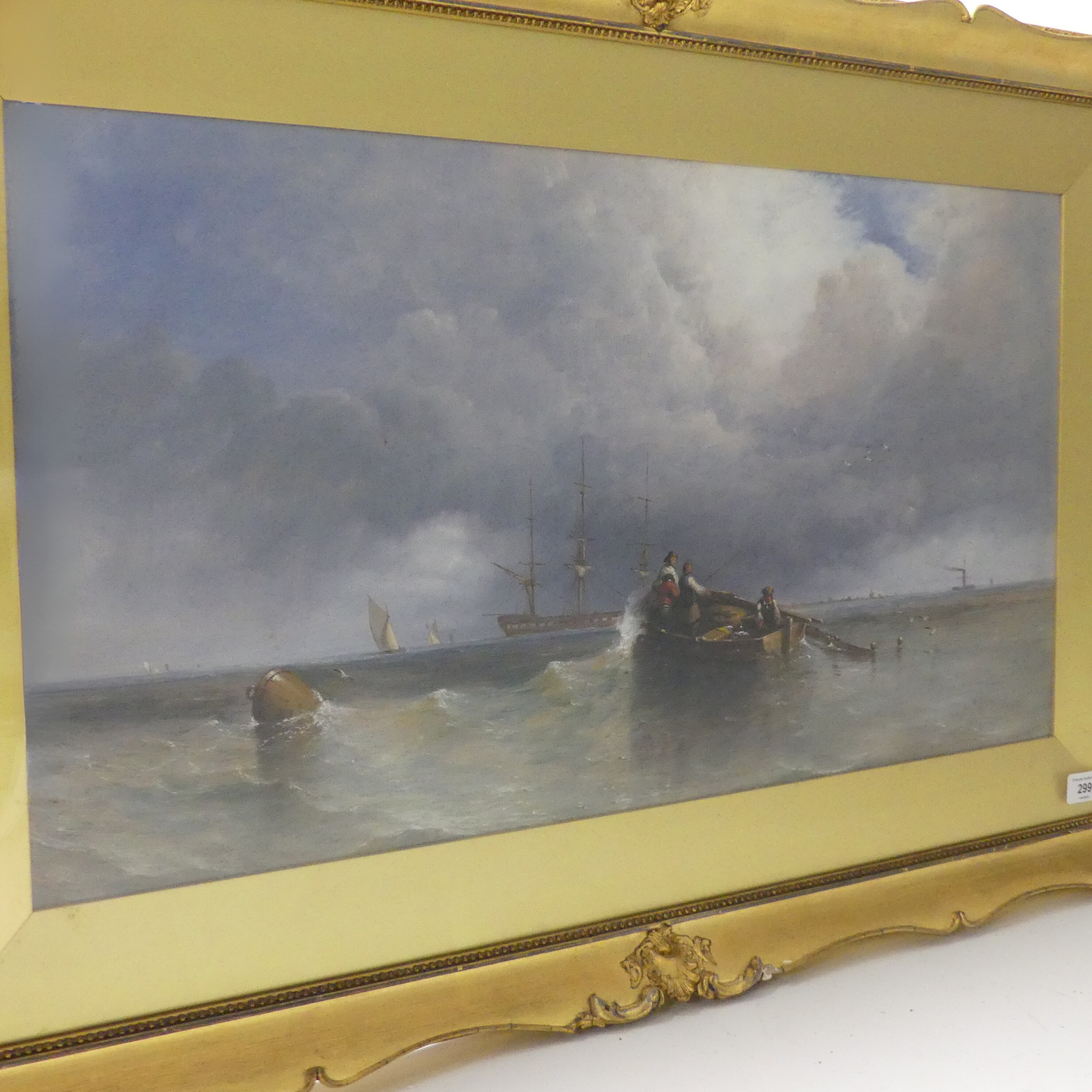 British school (19th century), Fishermen at sea in a coastal seascape, oil on board, signed lower - Image 2 of 8