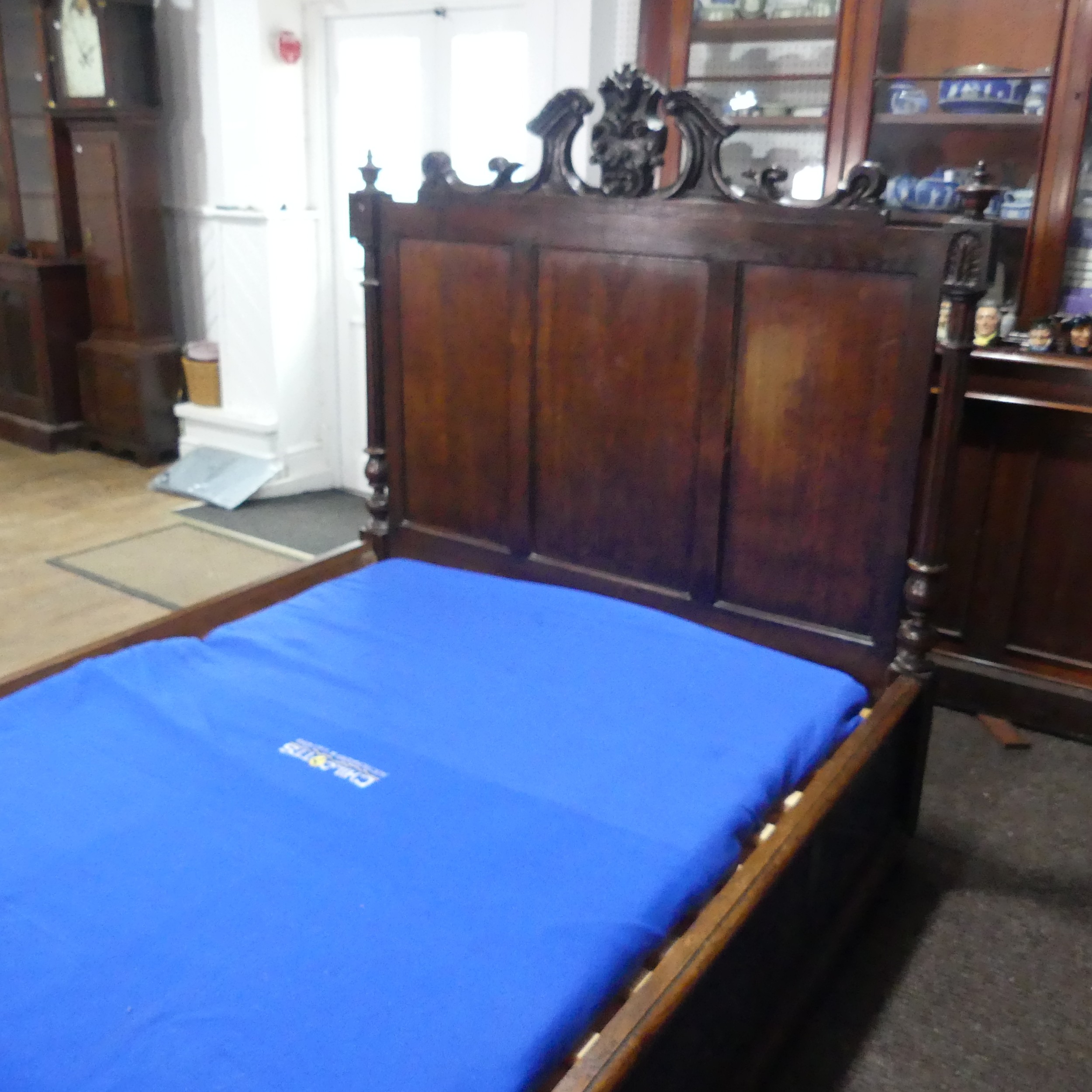 An antique carved oak framed double Bed, formed of 17th century and later oak carved panels, with - Image 9 of 12