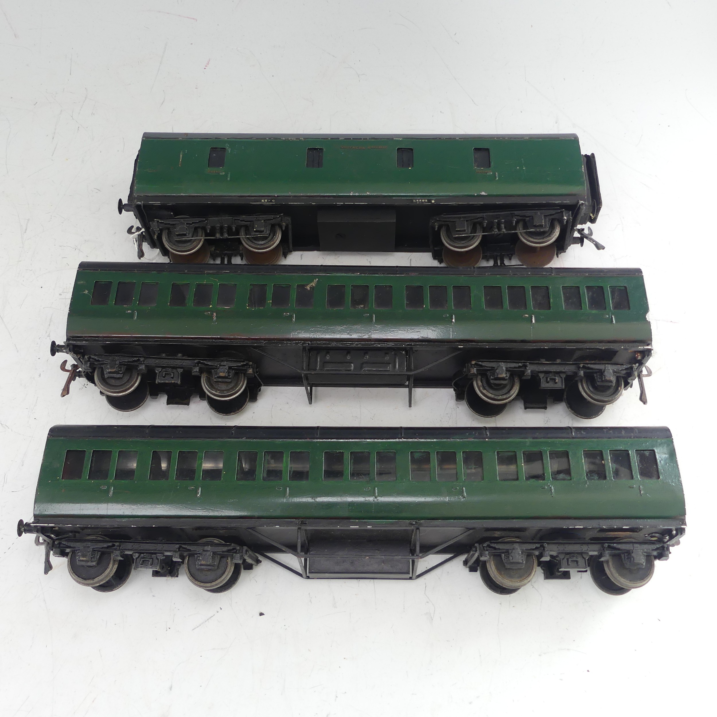 Two Exley ‘0’ gauge SR Coaches, green with yellow lettering, repainted, together with two Exley ' - Image 8 of 11