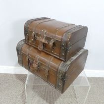 A pair of vintage style oak and leather-effect nesting Suitcases, (largest) W 50 cm x H 23.5 cm x
