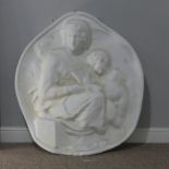 A large late 20th century relief case plaster Plaque, depicting a mother with children, note
