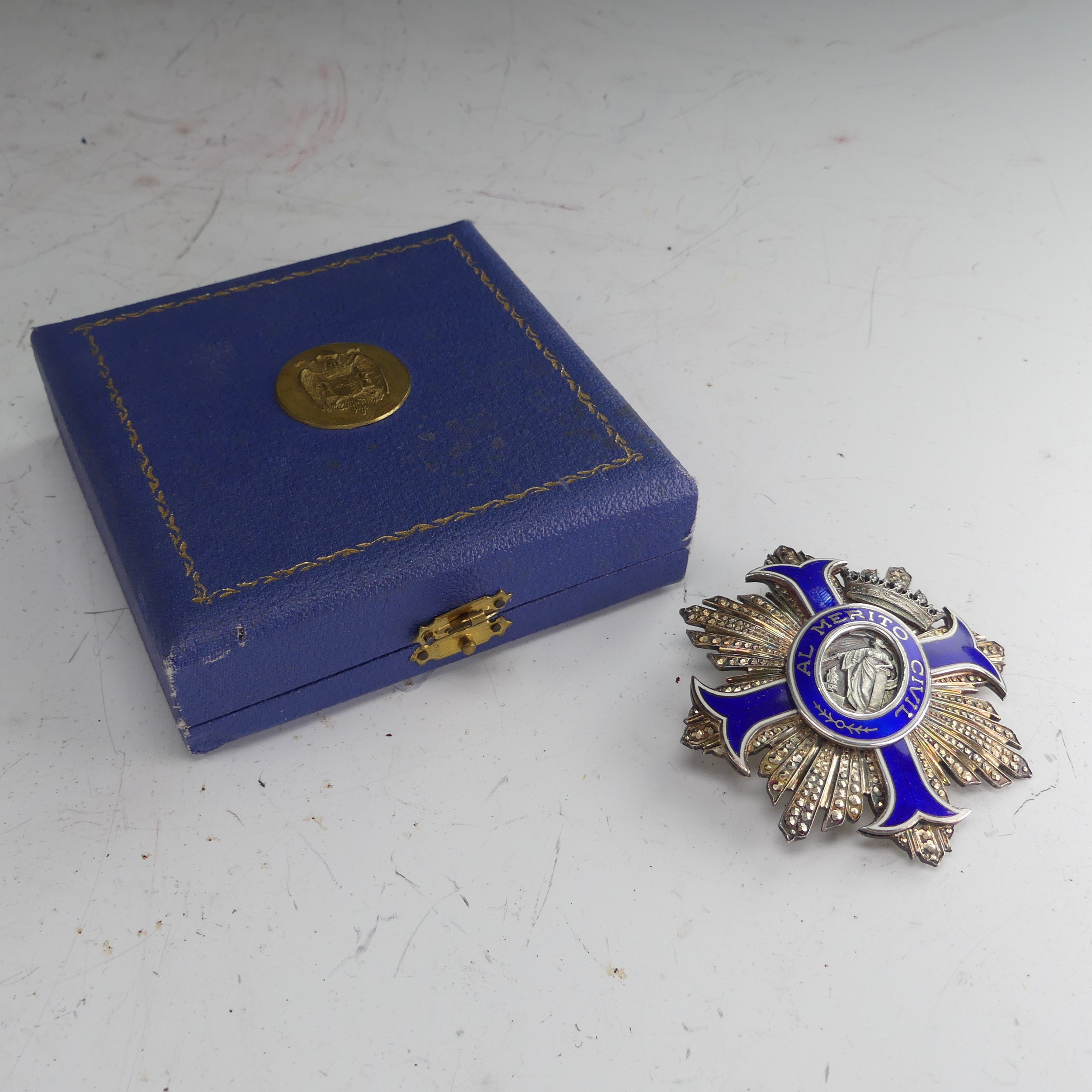 Spain, Franco Period, Order of Civil Merit, Commander's Star, silver and blue enamel, in case as - Image 5 of 6