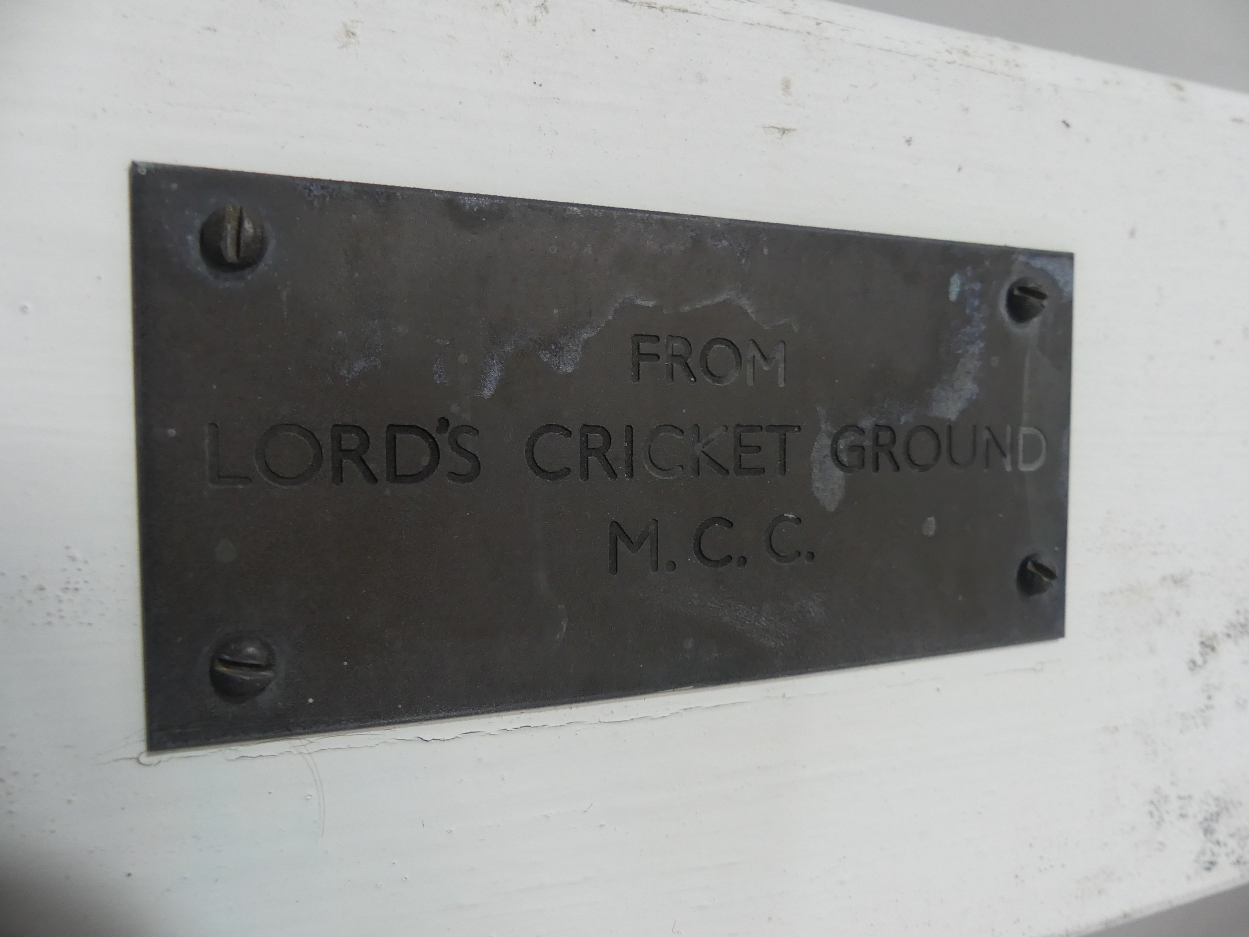 Cricketing interest: An 'M.C.C' Lords Cricket Ground Bench, with a 'From Lords Cricket Grounds' - Image 2 of 5