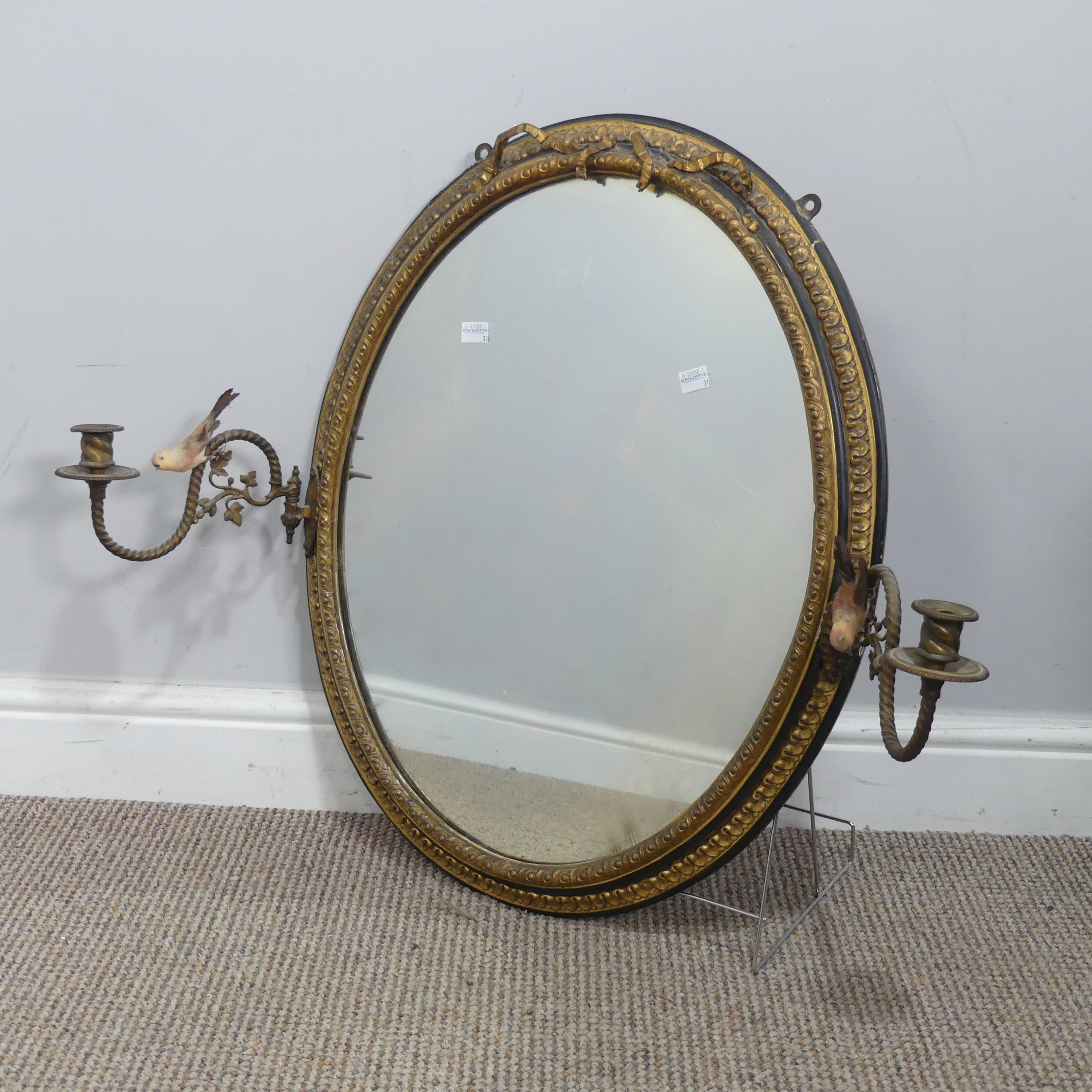 An early 20th century giltwood framed triptych dressing Mirror, W 91 cm x H 58 cm, together with - Image 2 of 3