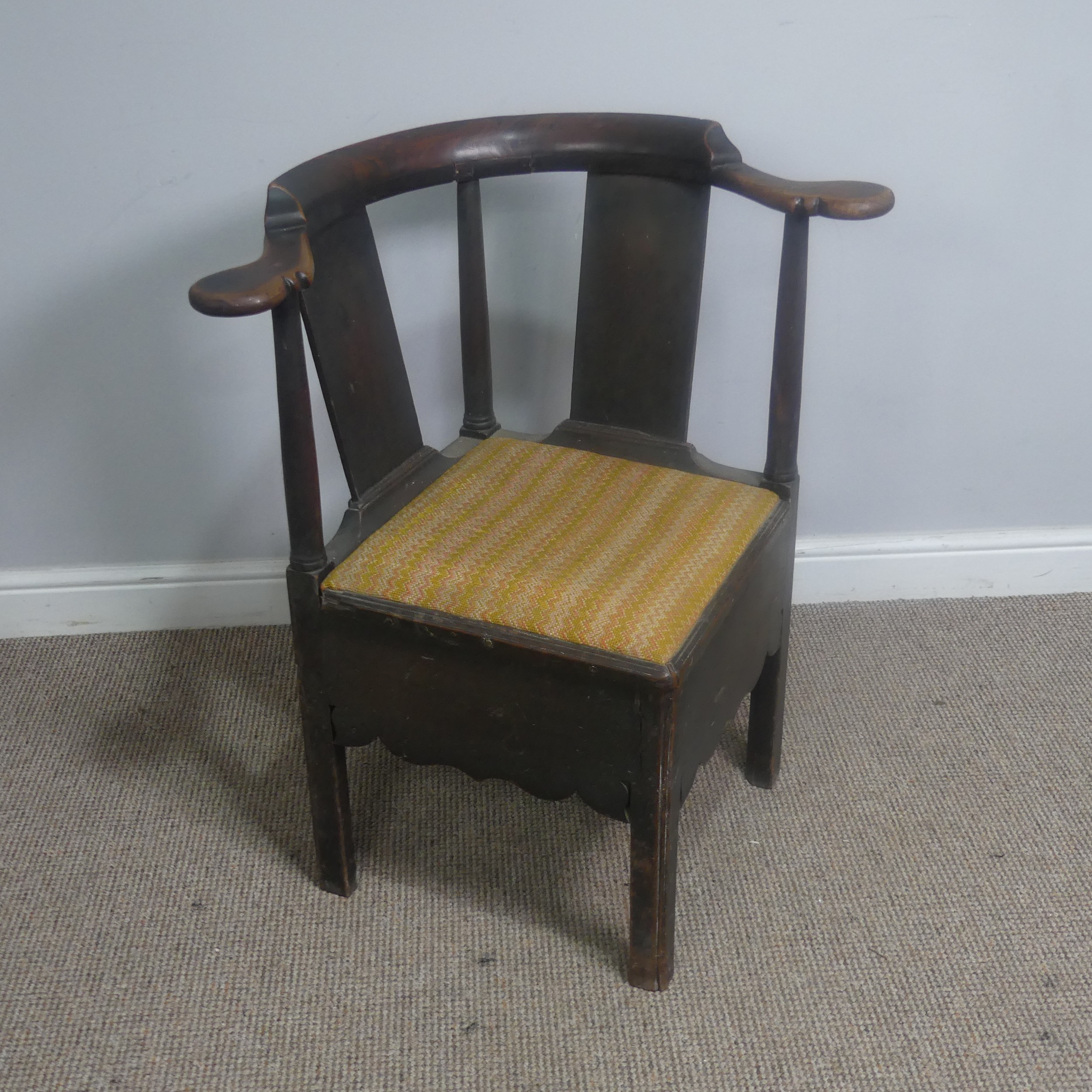 A Georgian mahogany corner elbow Chair, raised on square supports, W 76 cm x H 83.5 cm x D 62 cm. - Image 2 of 7