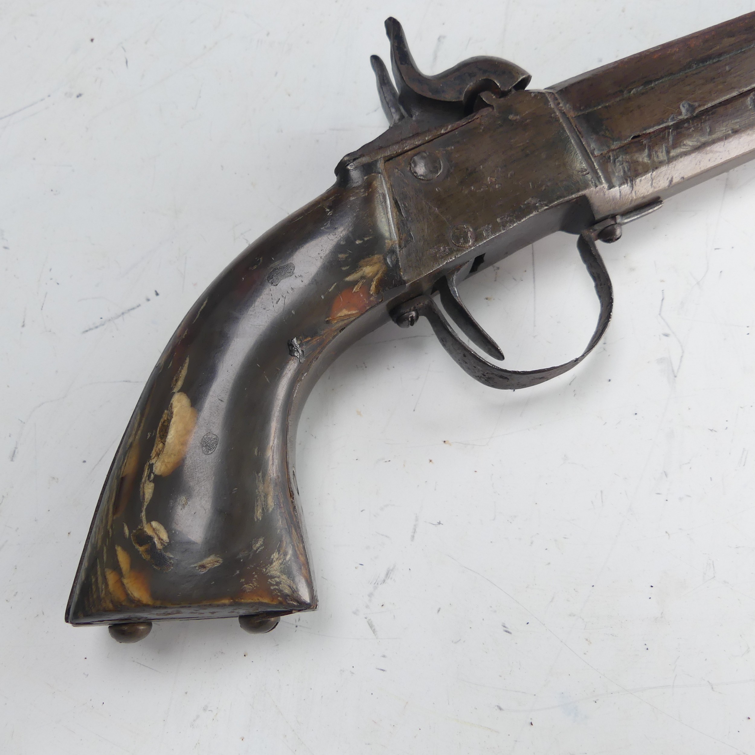 A 19th century double barrelled over and under percussion Pistol, with 6 1/2 inch barrels with - Image 9 of 10