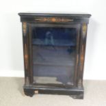 A Victorian ebonised and marquetry glazed Pier Cabinet, top over inlaid frieze and glazed cupboard