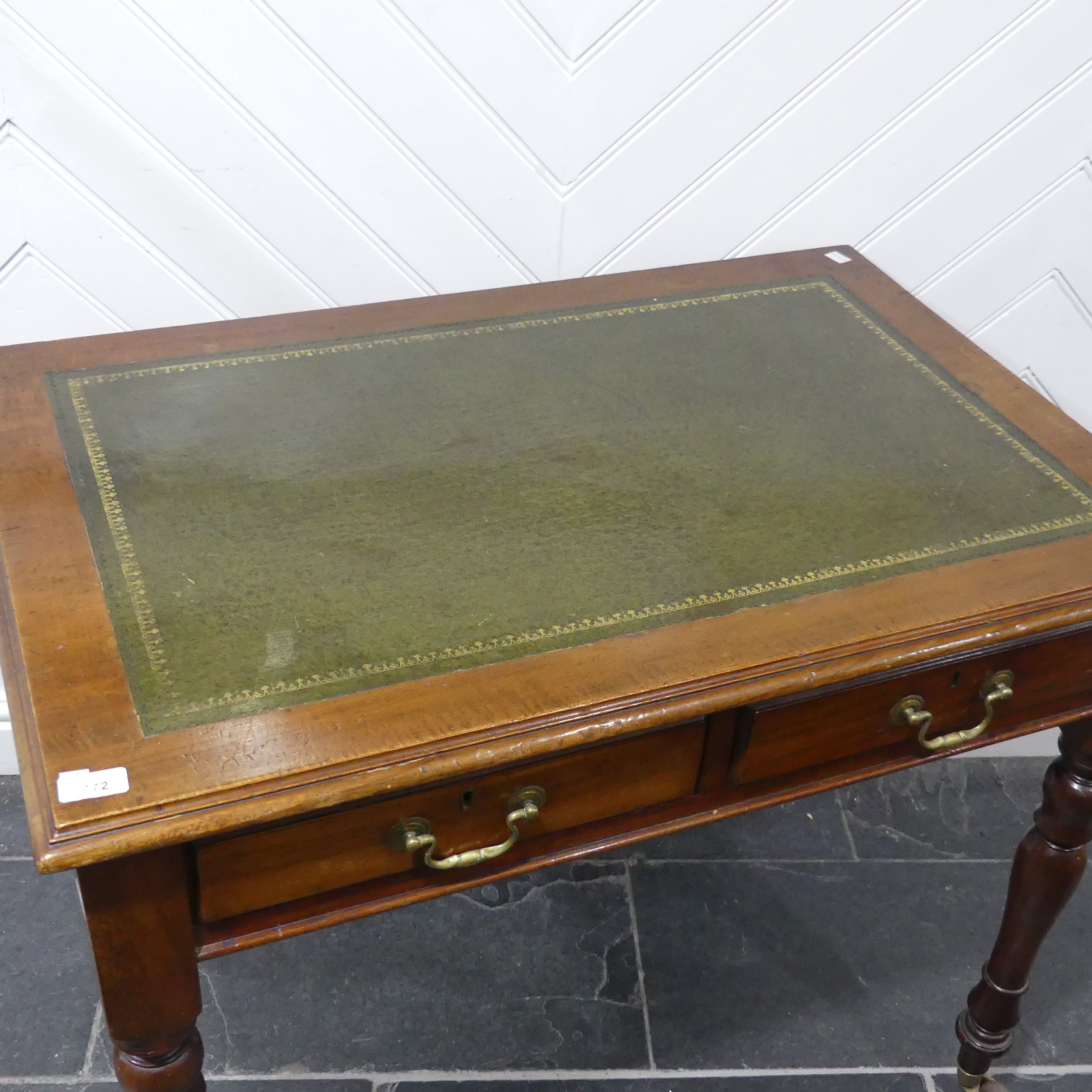 A Victorian mahogany Writing Table, moulded top inset with gilt tooled leather writing surface, - Image 2 of 2