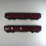 Pair of ‘0’ gauge LMS bogie Passenger Coaches, in LMS maroon with yellow lettering; All 3rd Class