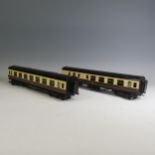 Two Exley ‘0’ gauge GWR Coaches, chocolate and cream: All 1st Class Corridor Passenger Coach No.