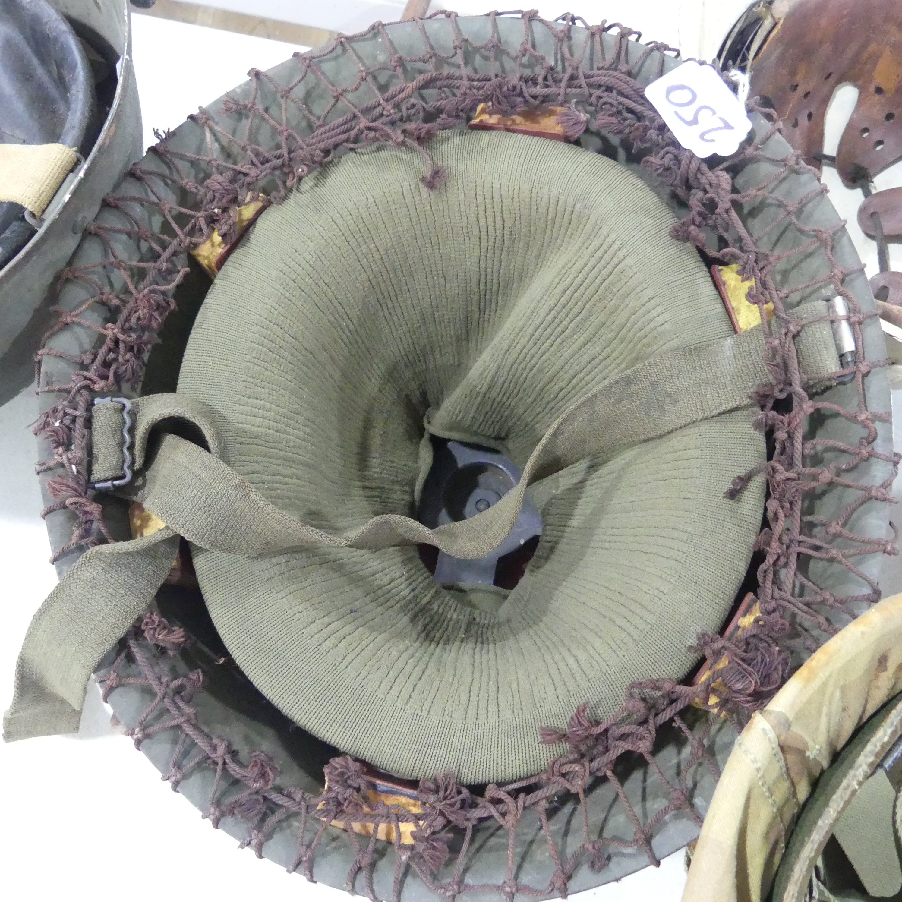 A group of six WW2 period and later military Helmets, including ;  A US 1970s helmet headband - Image 8 of 13