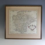 Robert Morden; A hand-coloured map of Devonshire, framed and glazed, the map approx. 43x36cm.