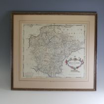 Robert Morden; A hand-coloured map of Devonshire, framed and glazed, the map approx. 43x36cm.