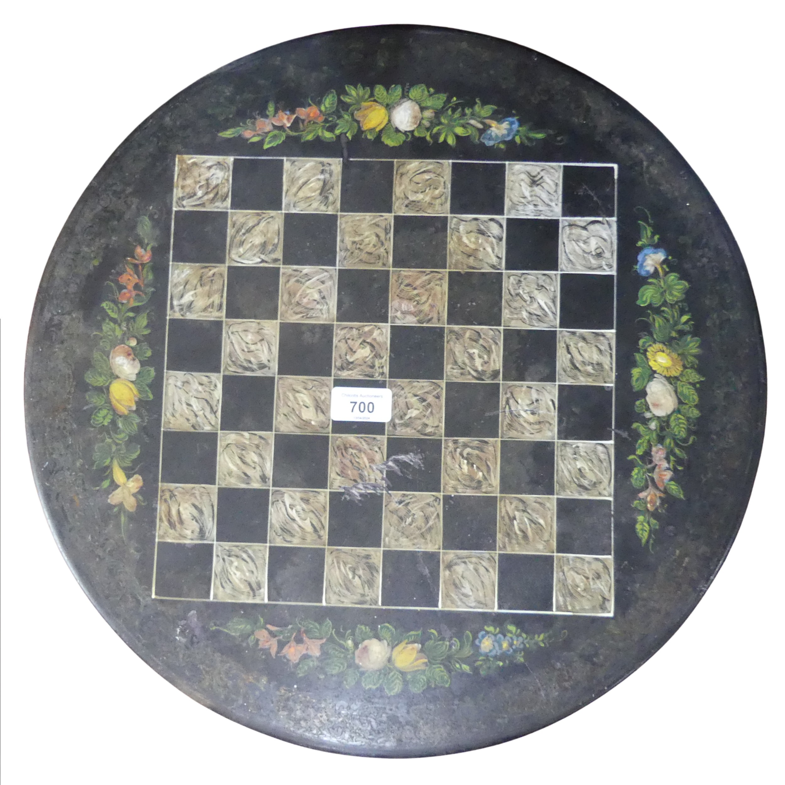 A Victorian Chess Table, the painted slate tilt-top on turned column to three splayed legs, top - Bild 3 aus 3