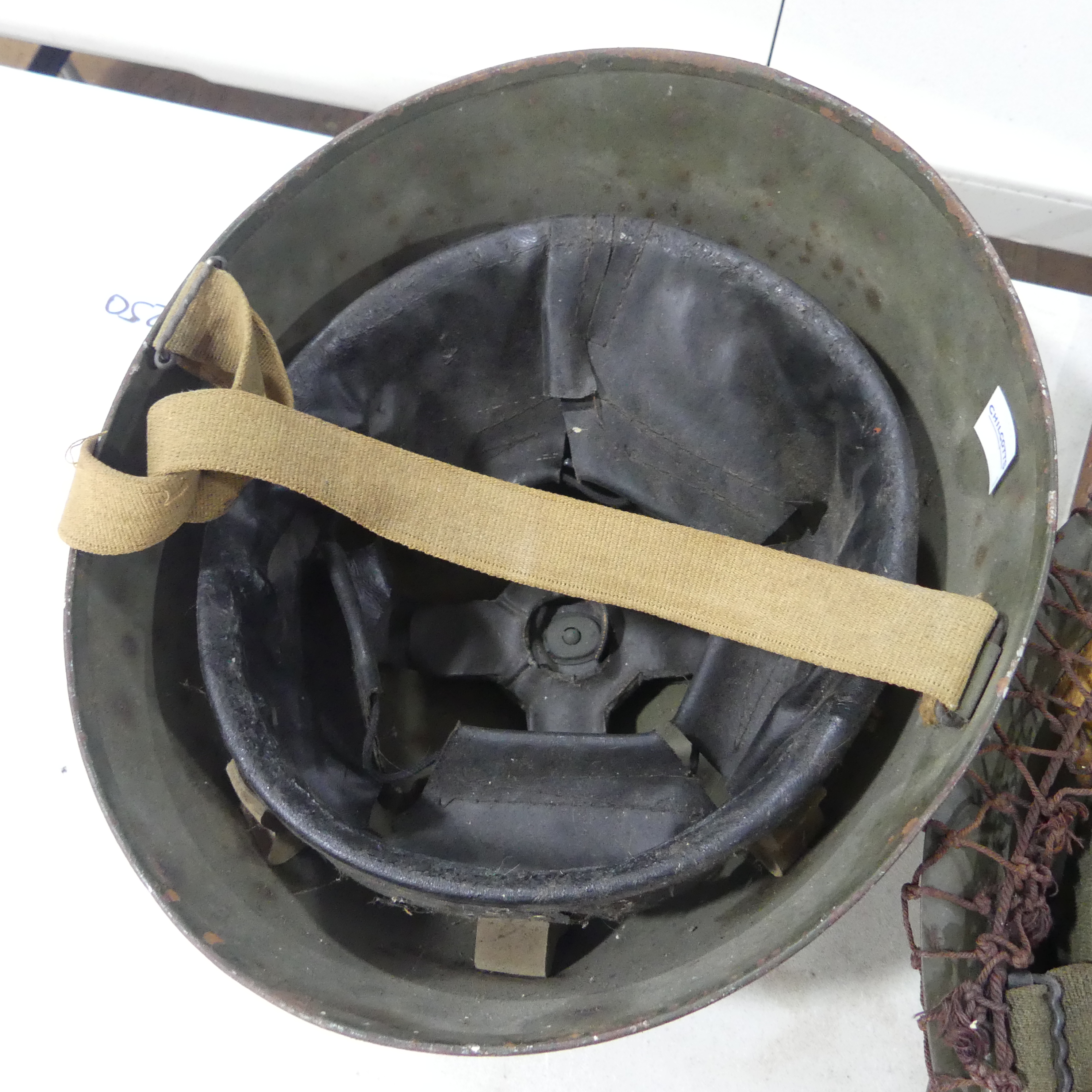 A group of six WW2 period and later military Helmets, including ;  A US 1970s helmet headband - Image 7 of 13