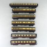 An '00' gauge G.W.R. 70' 1st/3rd Compound Corridor Coach No.7932, chocolate and cream, the base