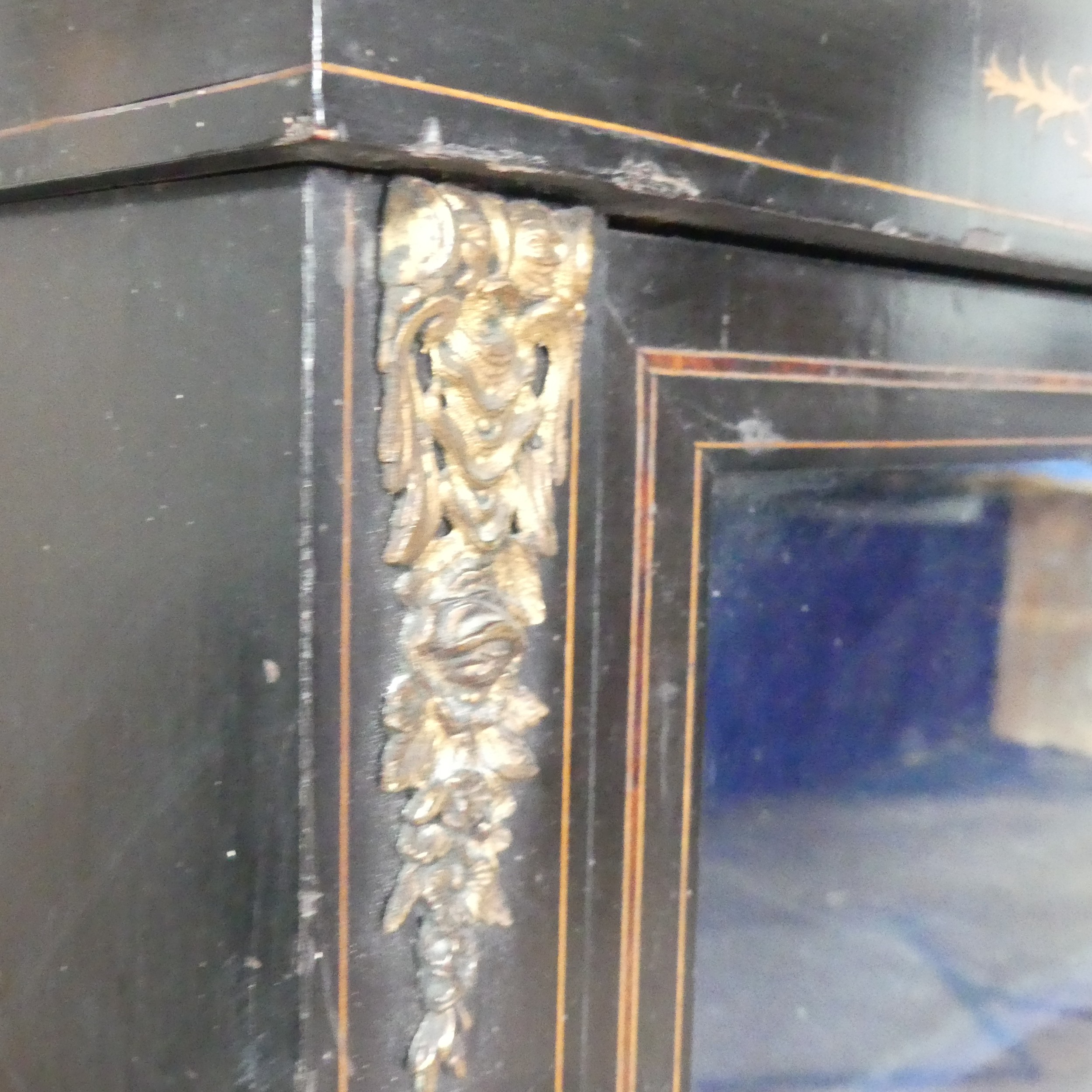 A Victorian ebonised and marquetry glazed Pier Cabinet, top over inlaid frieze and glazed cupboard - Image 3 of 7
