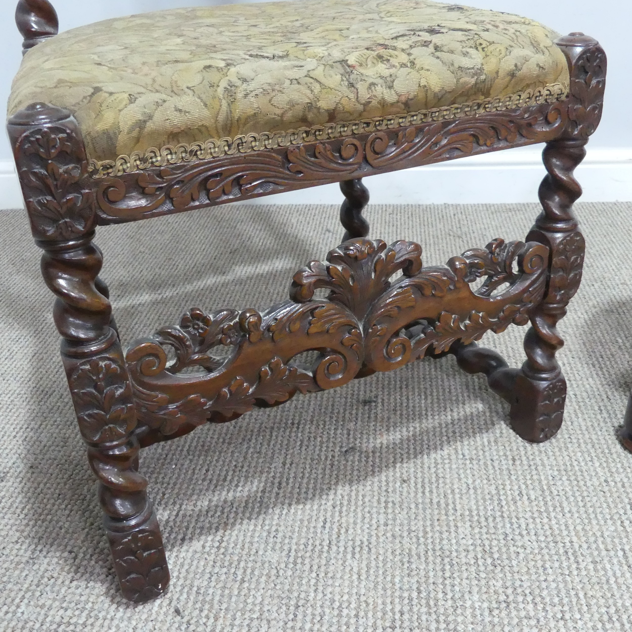 A Victorian carved oak and caned hall Chair, W 51 cm x H 120 cm x D 40 cm, together with a Victorian - Image 3 of 5
