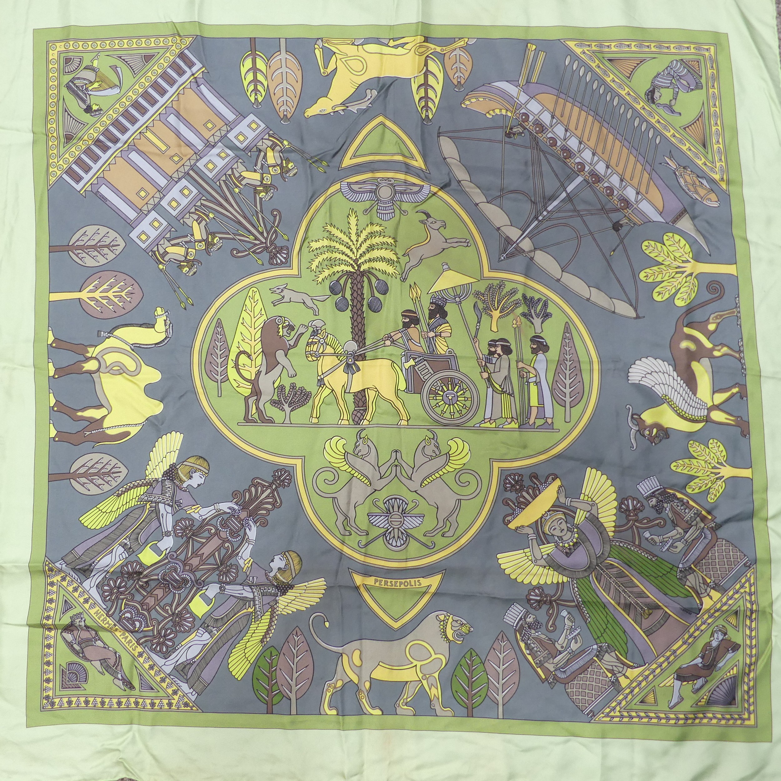 Two Hermès silk twill scarves: 'Persepolis', designedby Sophie Koechlin, with composition and - Image 5 of 5