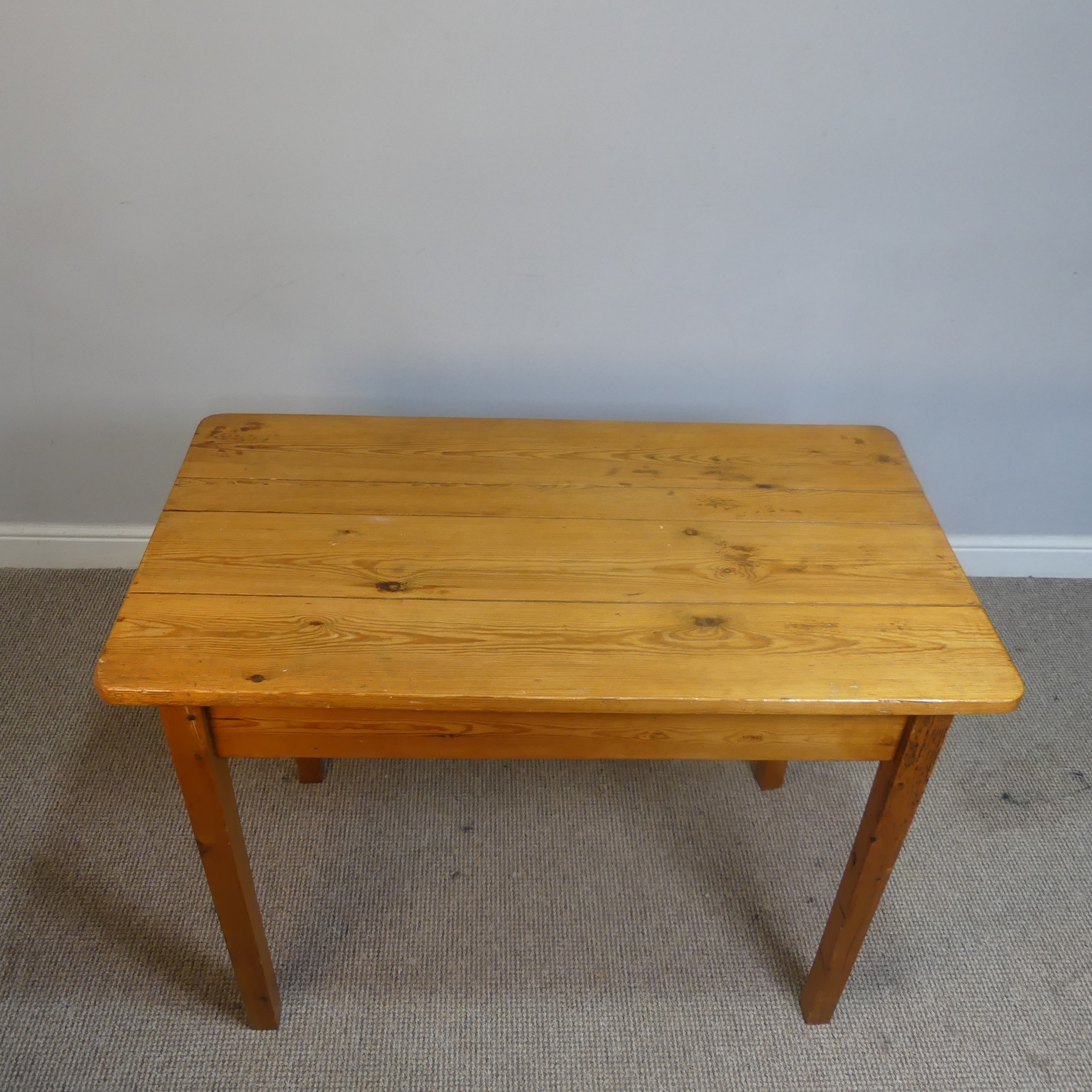 A small antique stained pine side Table, in the style of a kitchen Table, rectangular top raised - Image 6 of 8