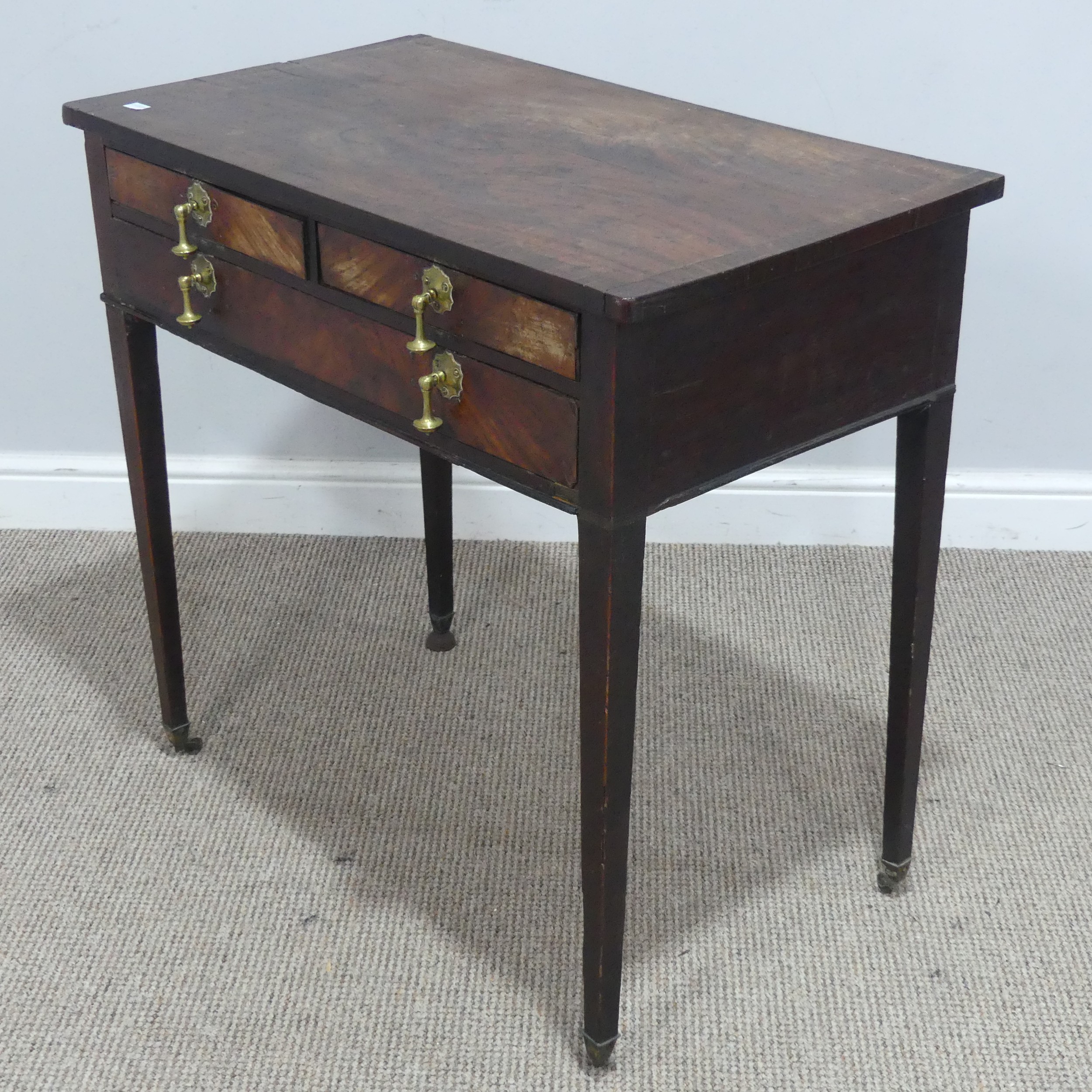 A Georgian mahogany side Table, banded top over two short drawers and one long drawer, raised on - Image 4 of 5