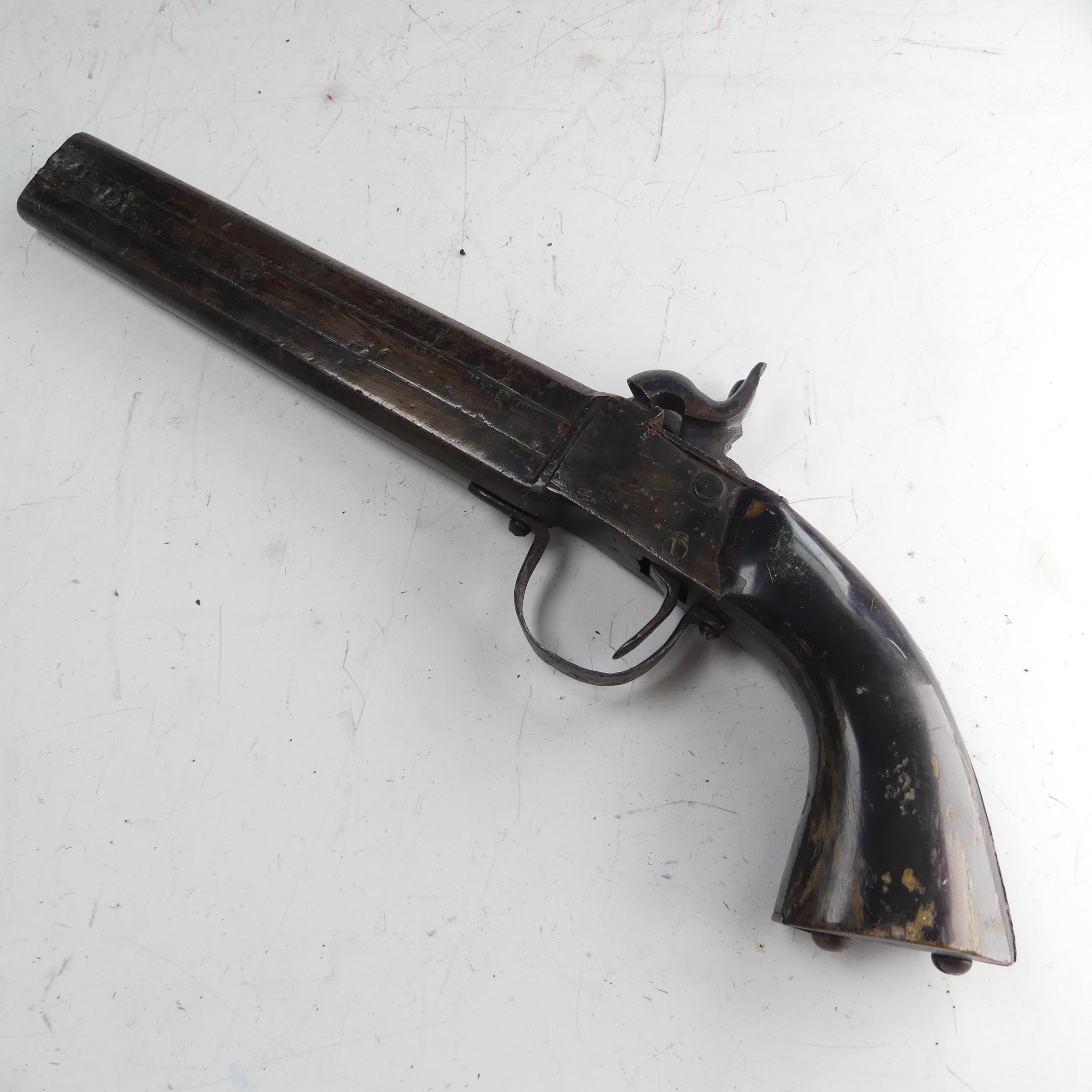 A 19th century double barrelled over and under percussion Pistol, with 6 1/2 inch barrels with - Image 3 of 10