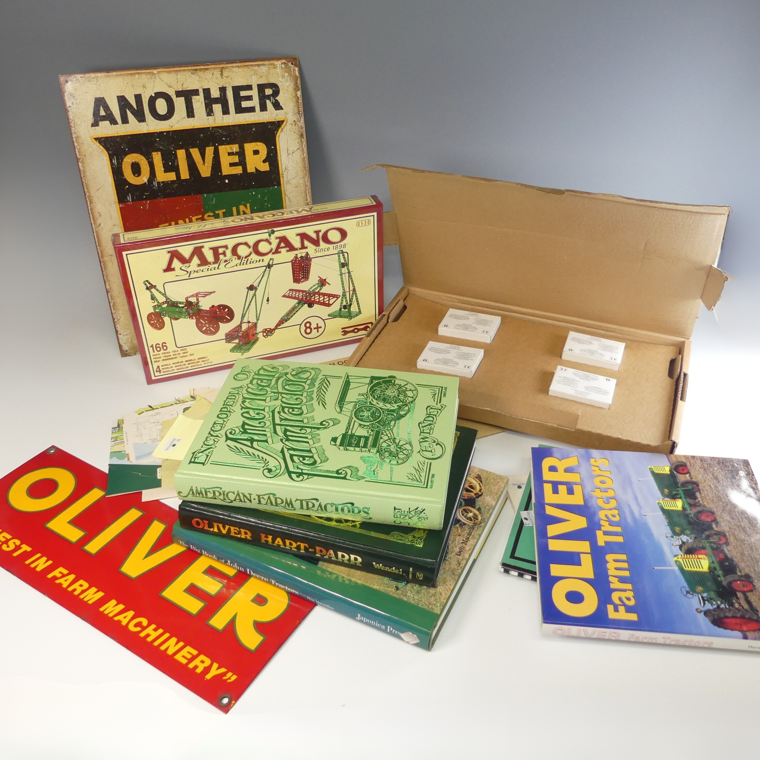 Three signed hardback books on tractors, including Oliver Hart-Parr and American Farm tractors