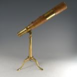 A British Army issue three draw brass Telescope, by Broadhurst Clarkson & Co, with brown leather
