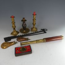 A 'J. Harris, London' brass and mahogany Telescope, together with an unusual WW1 trench art