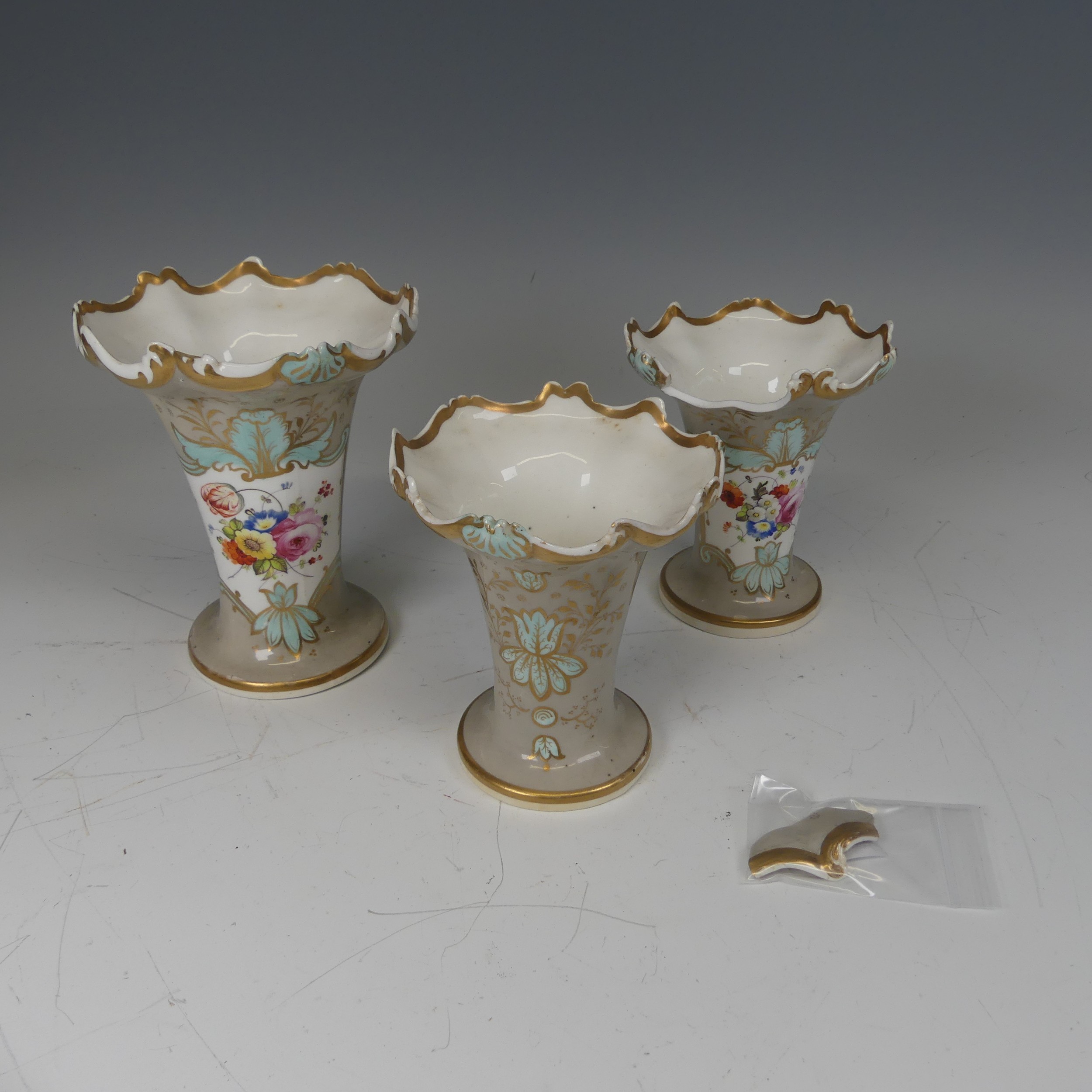 A trio of Samuel Alcock porcelain Vases, decorated in light grey ground with cartouches containing - Image 4 of 10