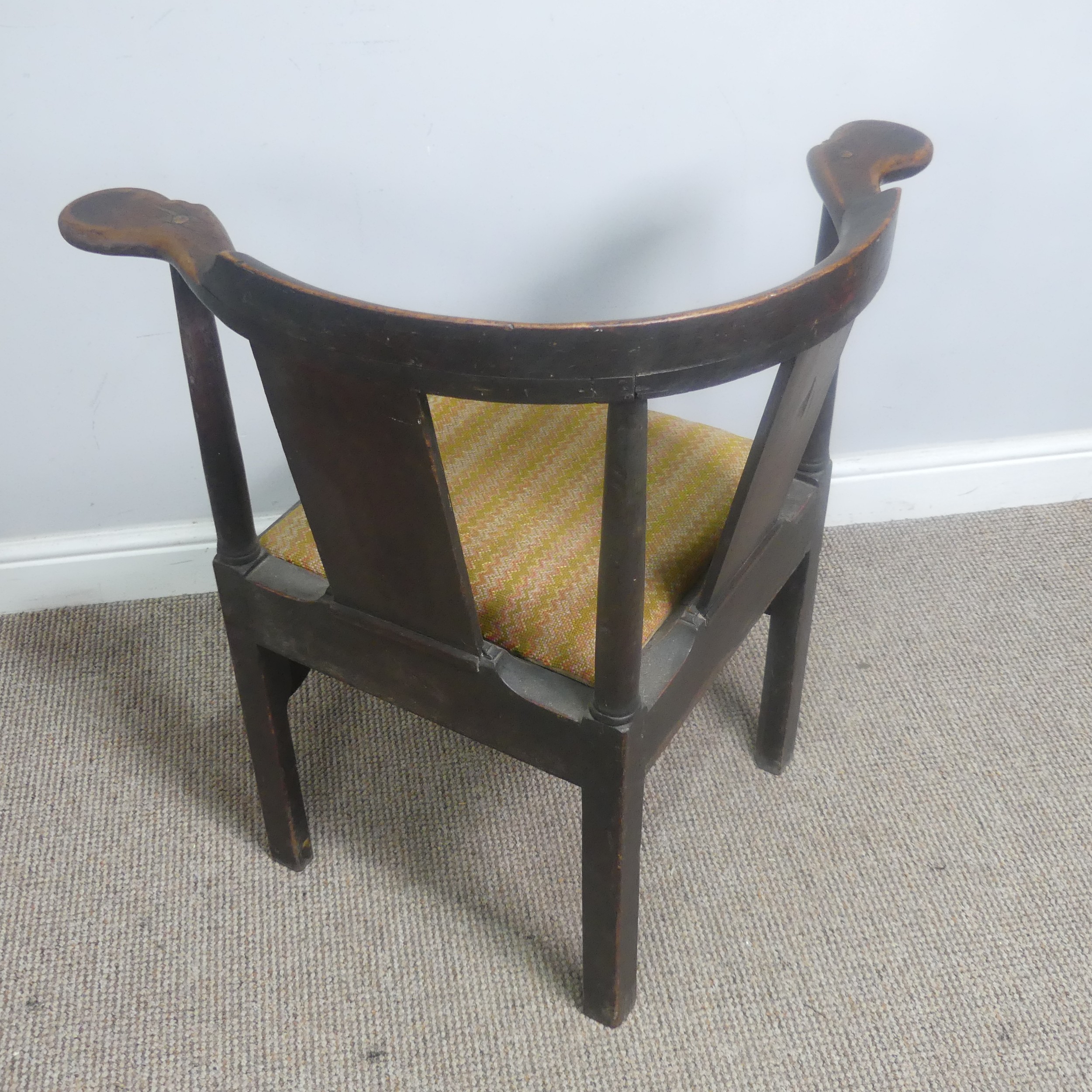 A Georgian mahogany corner elbow Chair, raised on square supports, W 76 cm x H 83.5 cm x D 62 cm. - Image 6 of 7