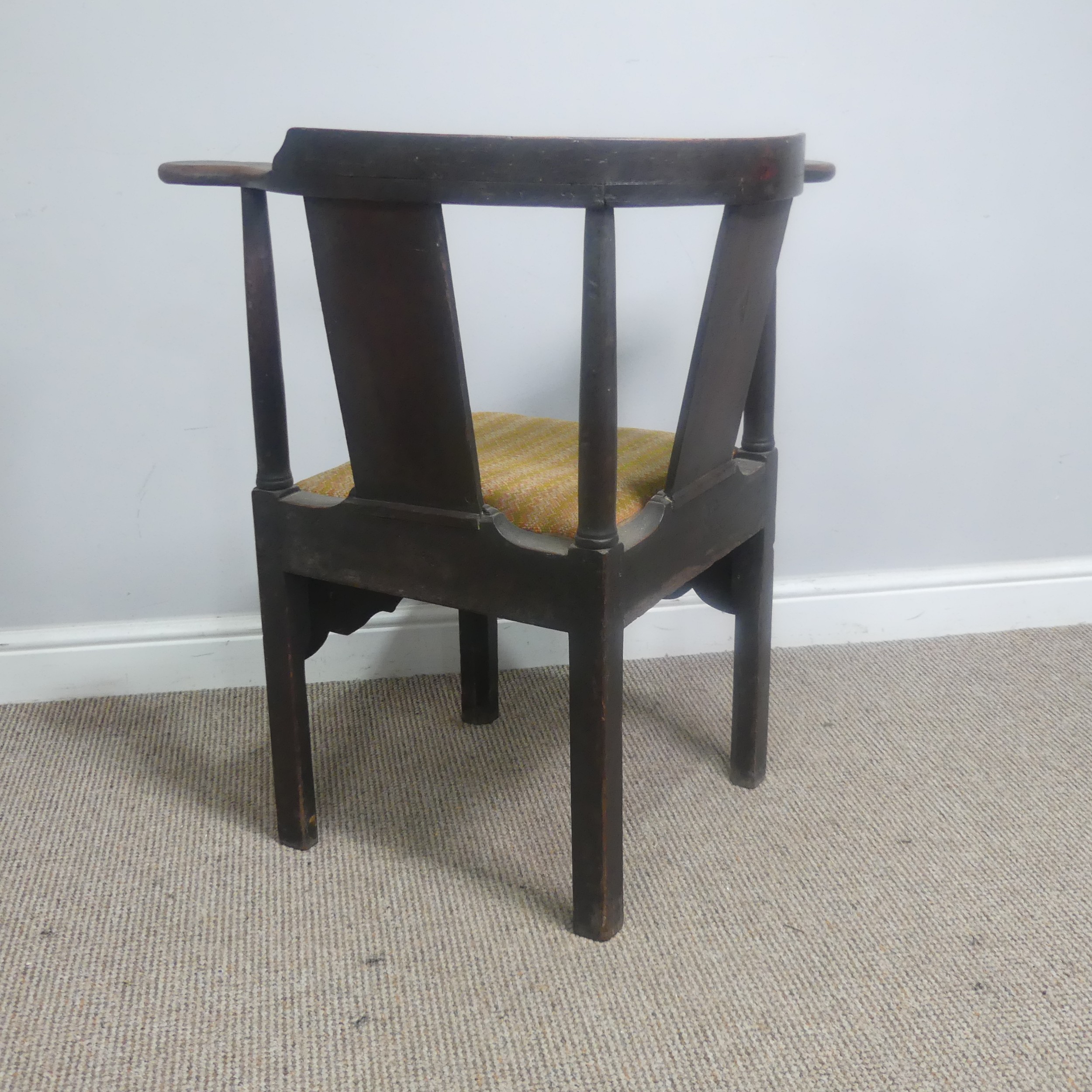 A Georgian mahogany corner elbow Chair, raised on square supports, W 76 cm x H 83.5 cm x D 62 cm. - Image 5 of 7