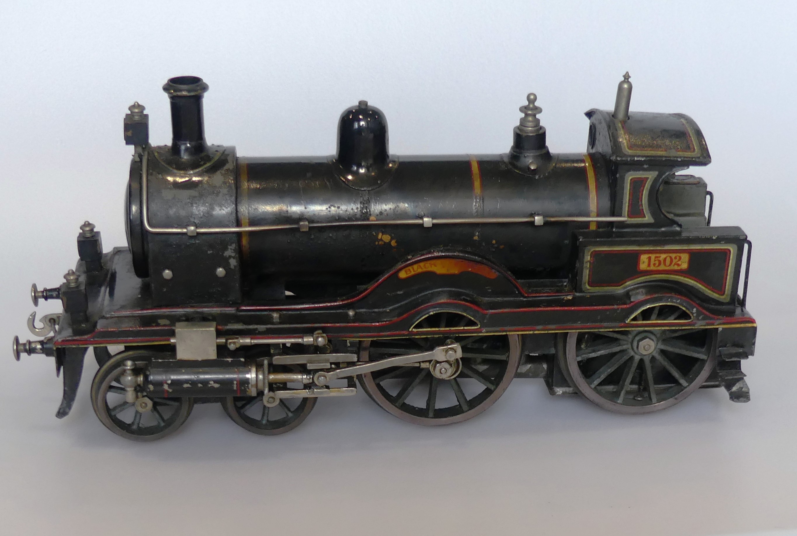 Rare Schoenner gauge 3, live steam, Black Prince 4-4-0 locomotive and six wheel tender, circa - Image 4 of 13