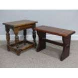 An 18th century style oak Joint Stool, W 45.5 cm x H 45.5 cm x D 30 cm, together with another