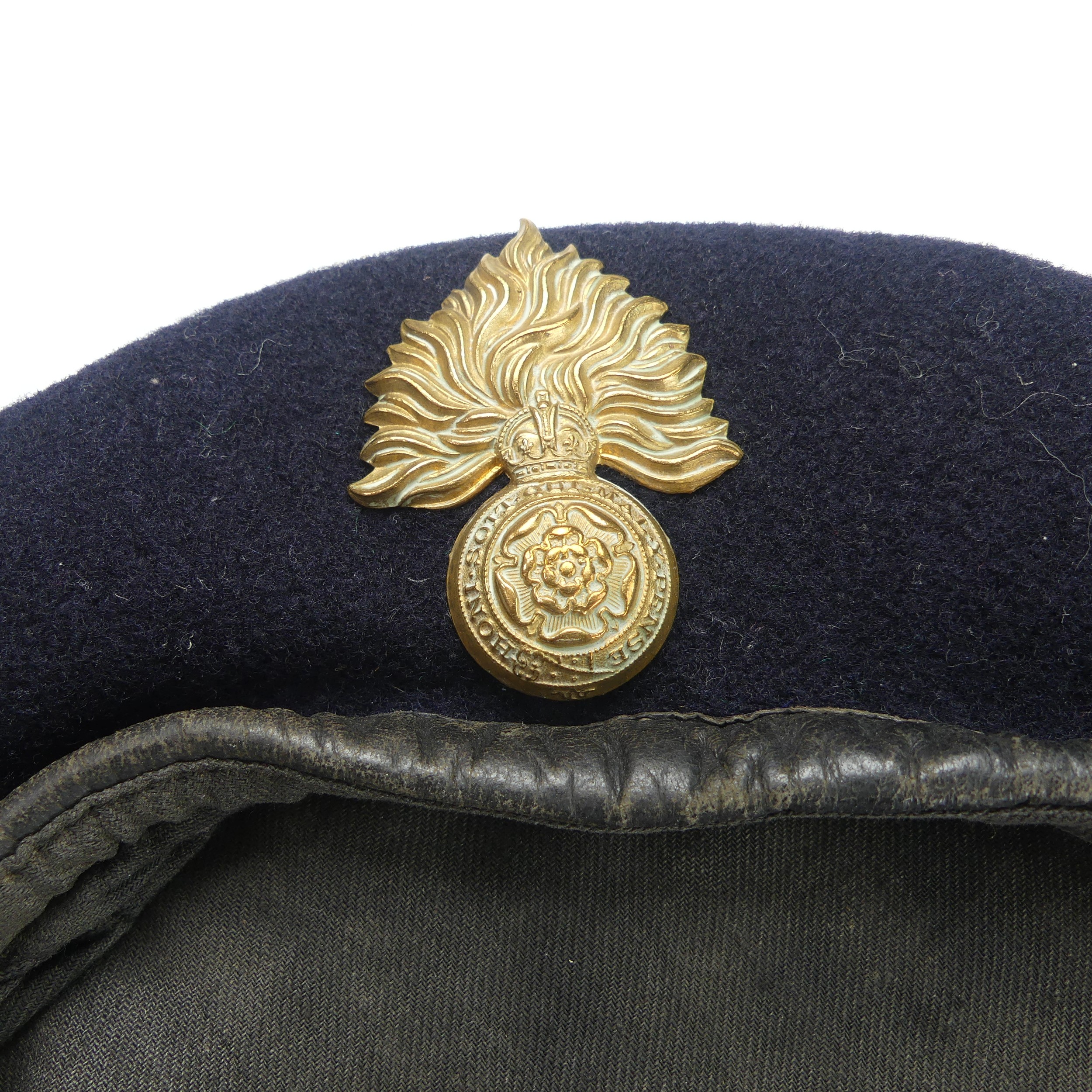 An early post WW2 British army Beret, navy cloth with black leather trim, black cloth lining with “ - Image 5 of 6